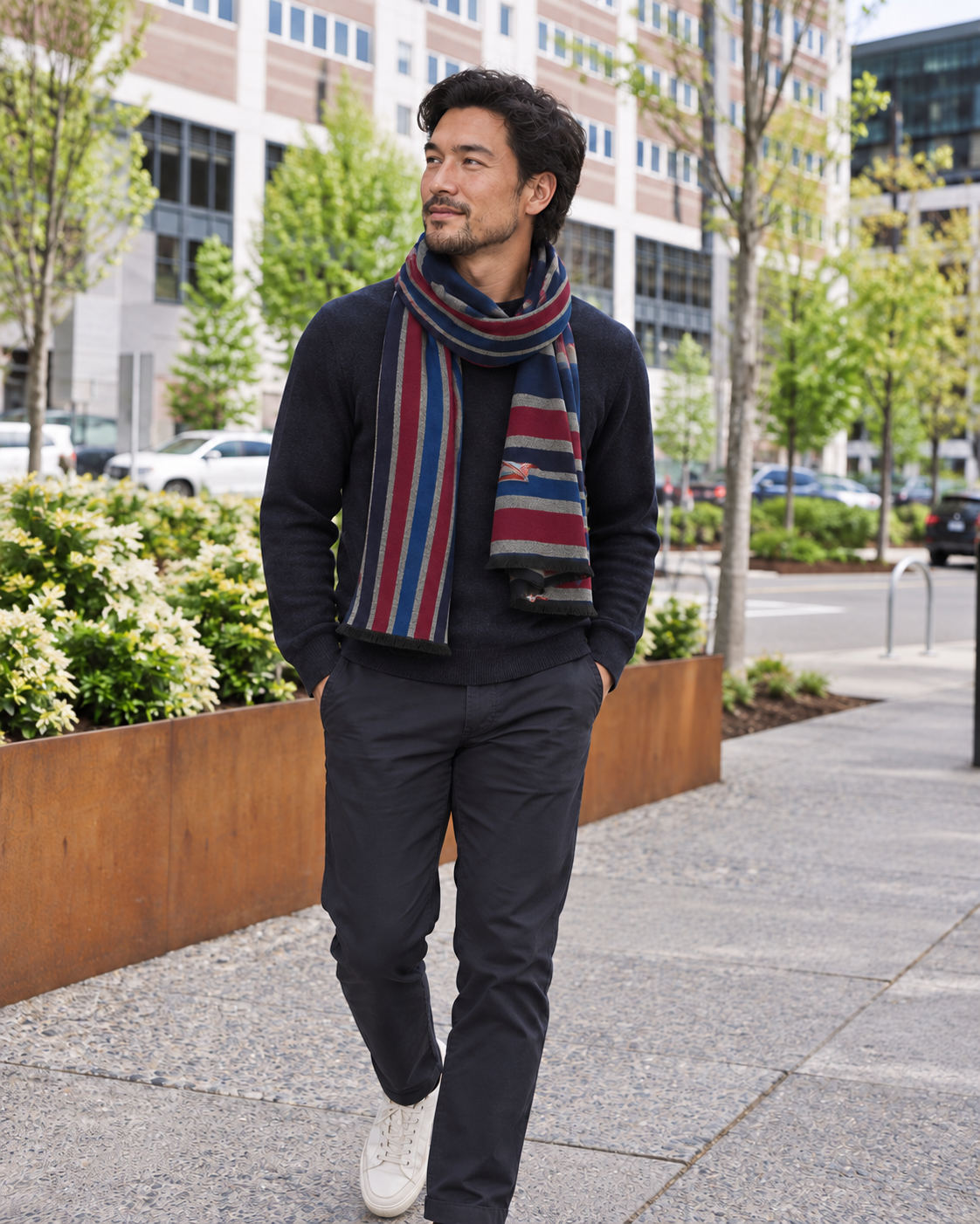 Red Multicolored Striped Scarf