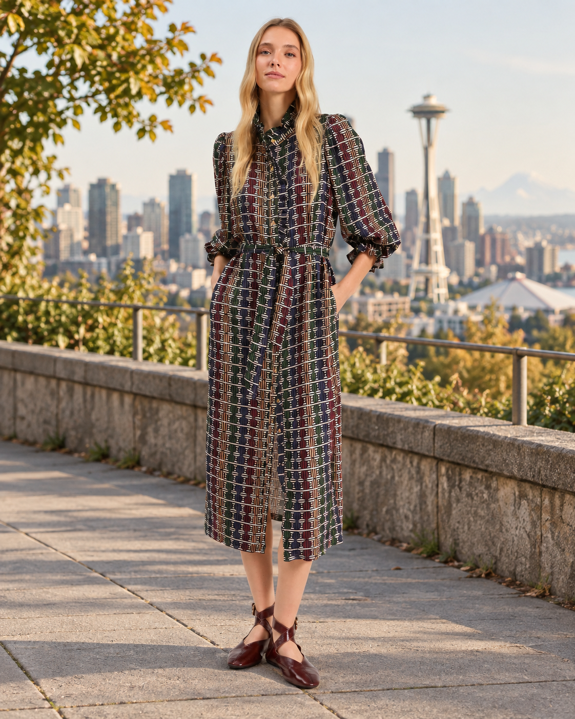 Geo Circle Stripe Midi Dress