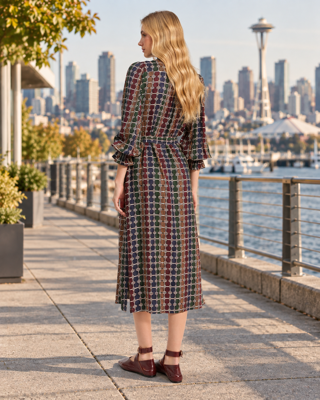 Geo Circle Stripe Midi Dress