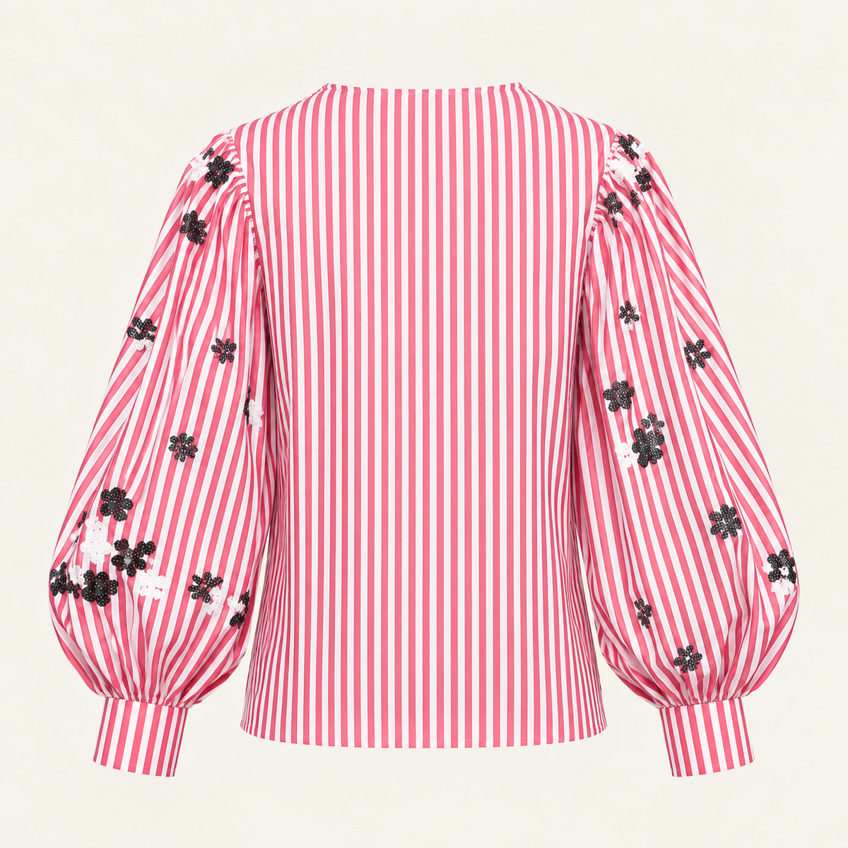 Shirt with Bow, Stripes, Flowers, and Sequins