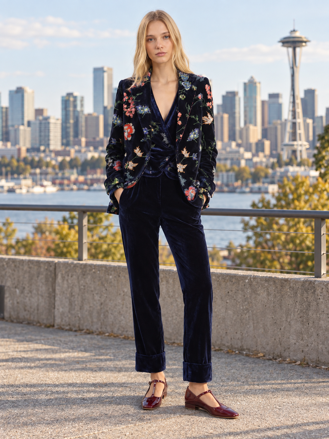 Navy Velvet Trousers
