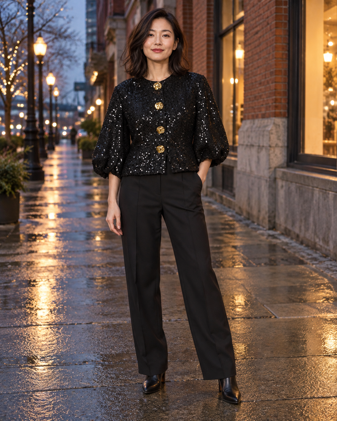 Sequin Balloon Sleeve Jacket