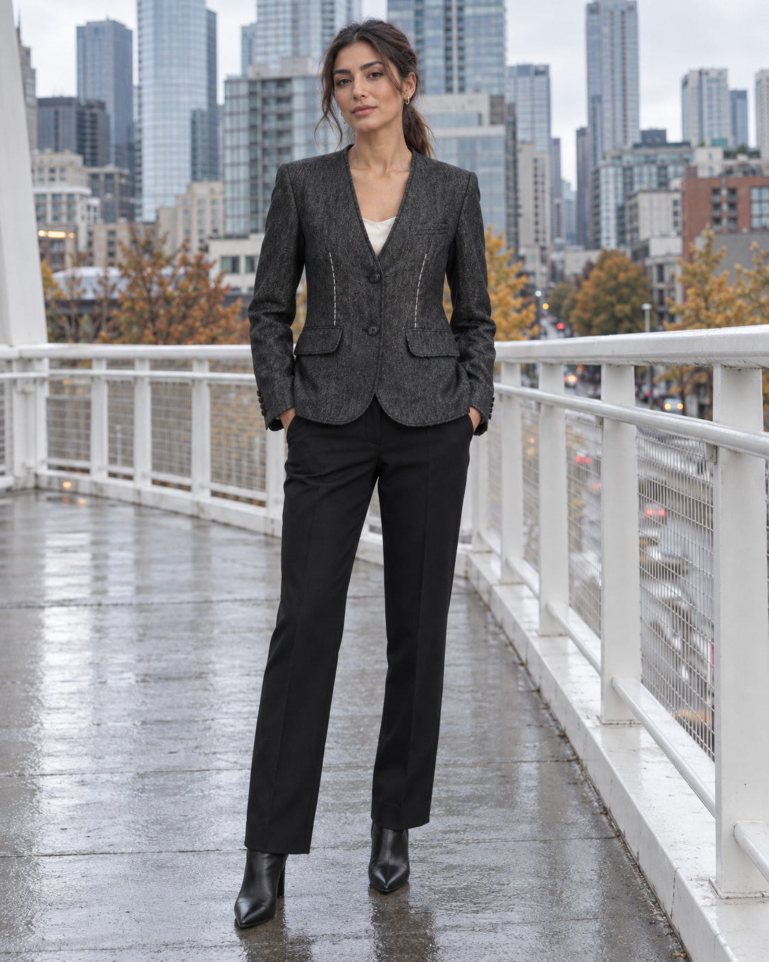 Textured V-Neck Utility Blazer