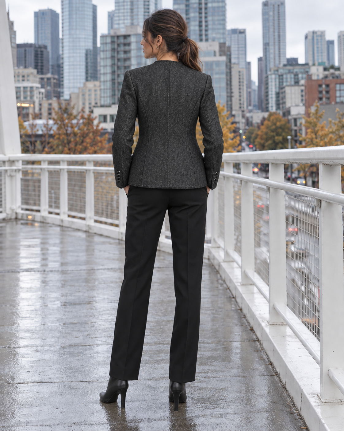 Textured V-Neck Utility Blazer
