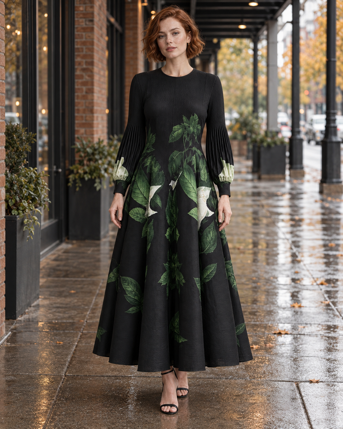 Botanical Print Flare Dress