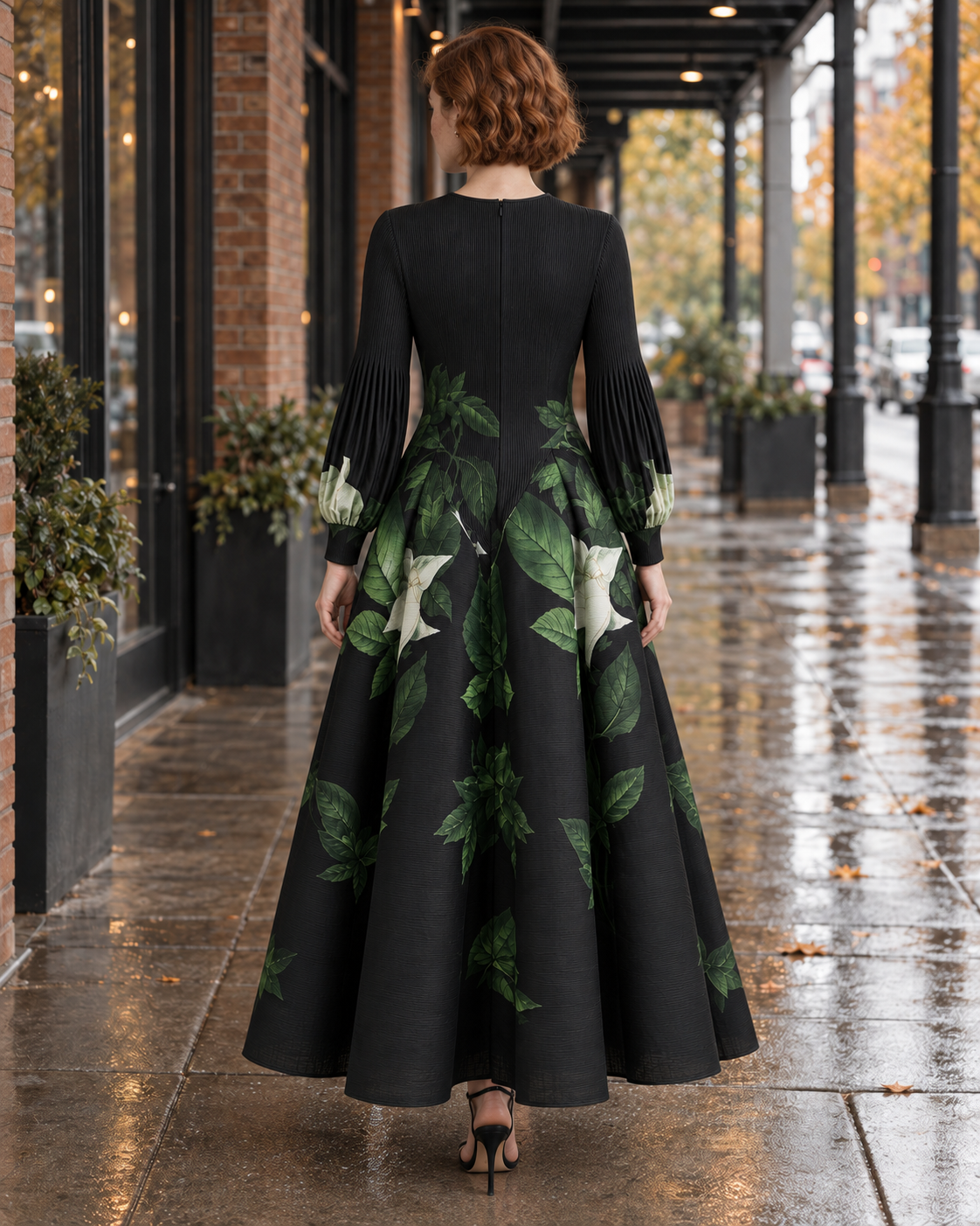 Botanical Print Flare Dress