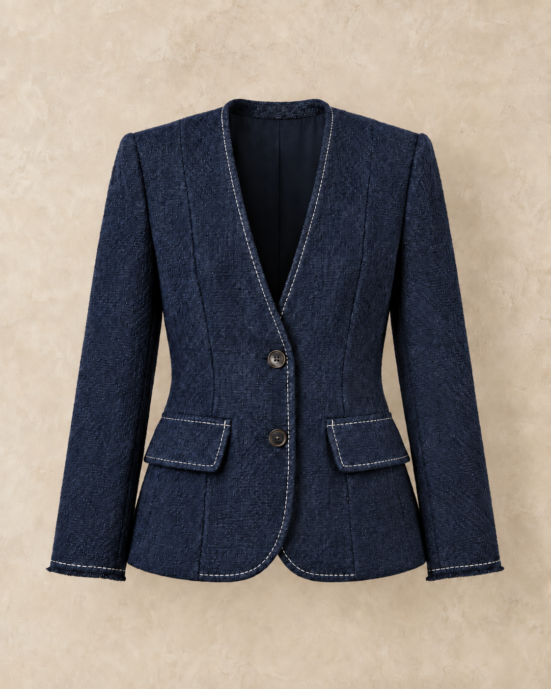 Textured V-Neck Utility Blazer