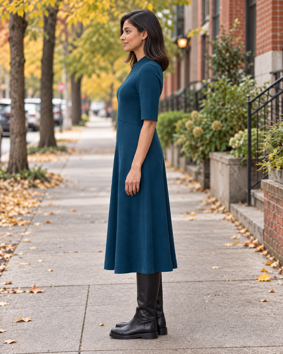 Knit Elbow Length Sleeves Dress