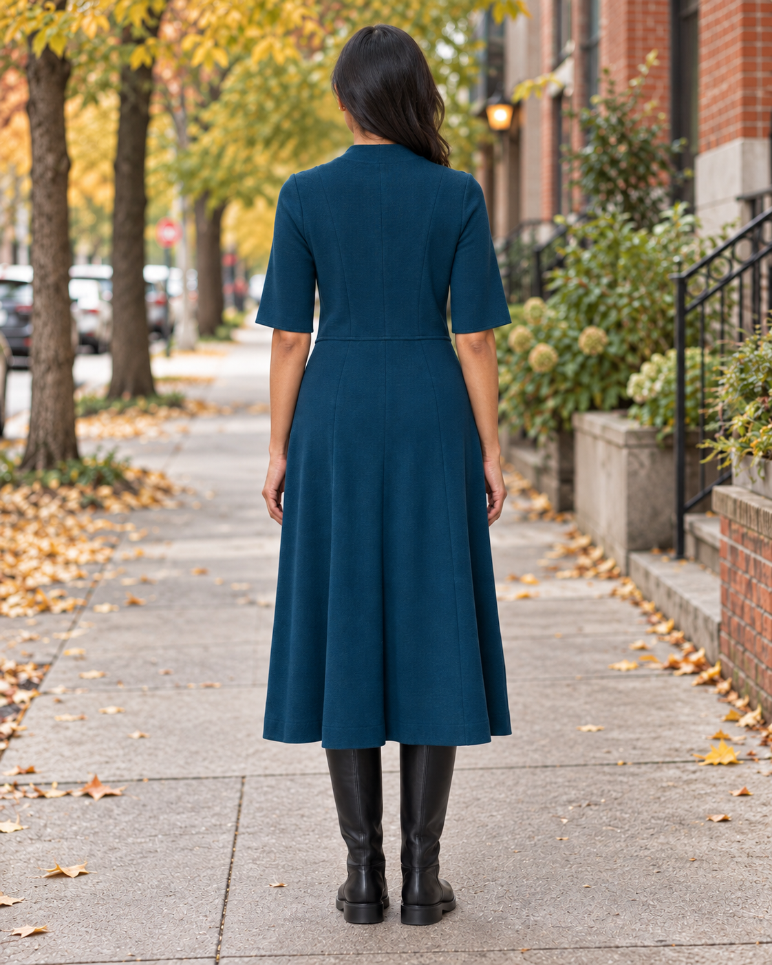 Knit Elbow Length Sleeves Dress