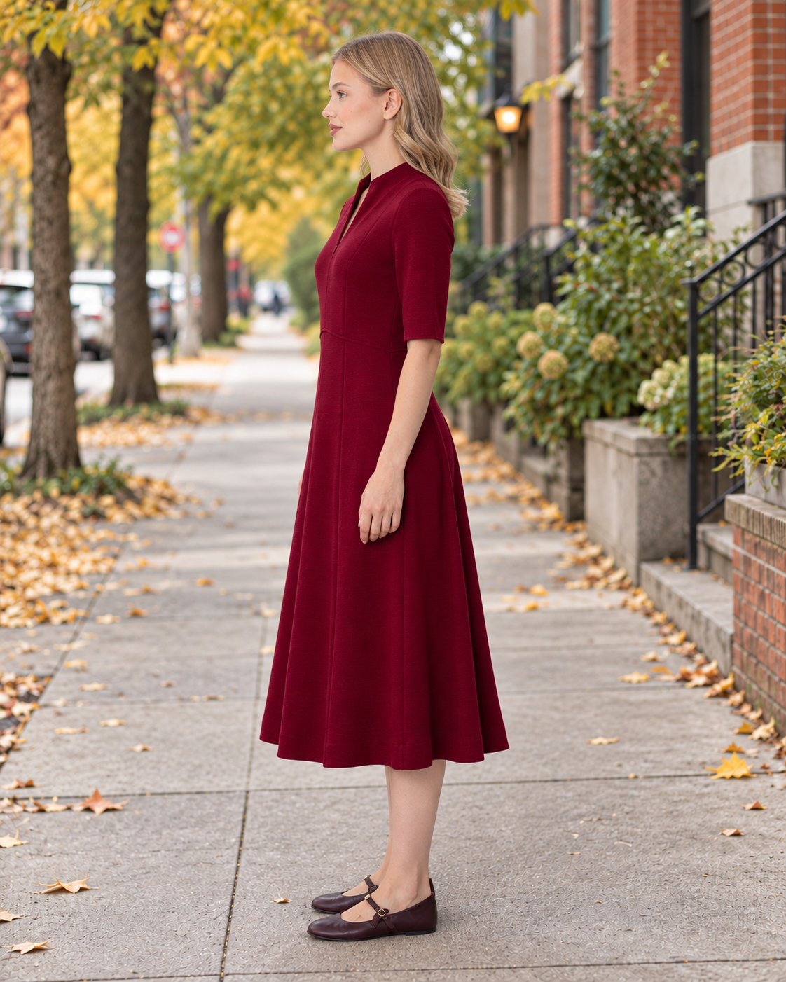 Knit Elbow Length Sleeves Dress