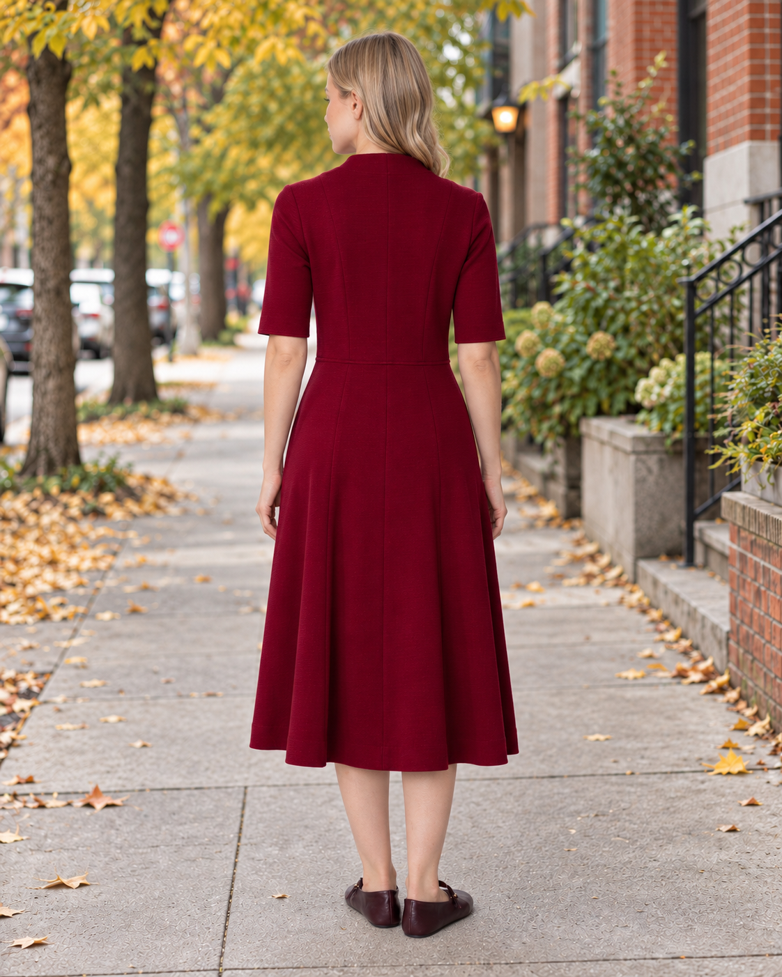 Knit Elbow Length Sleeves Dress