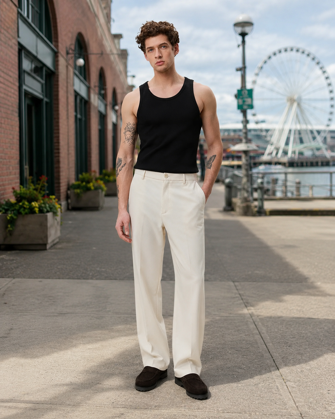 Brushed Twill Tailored Pants - Ivory