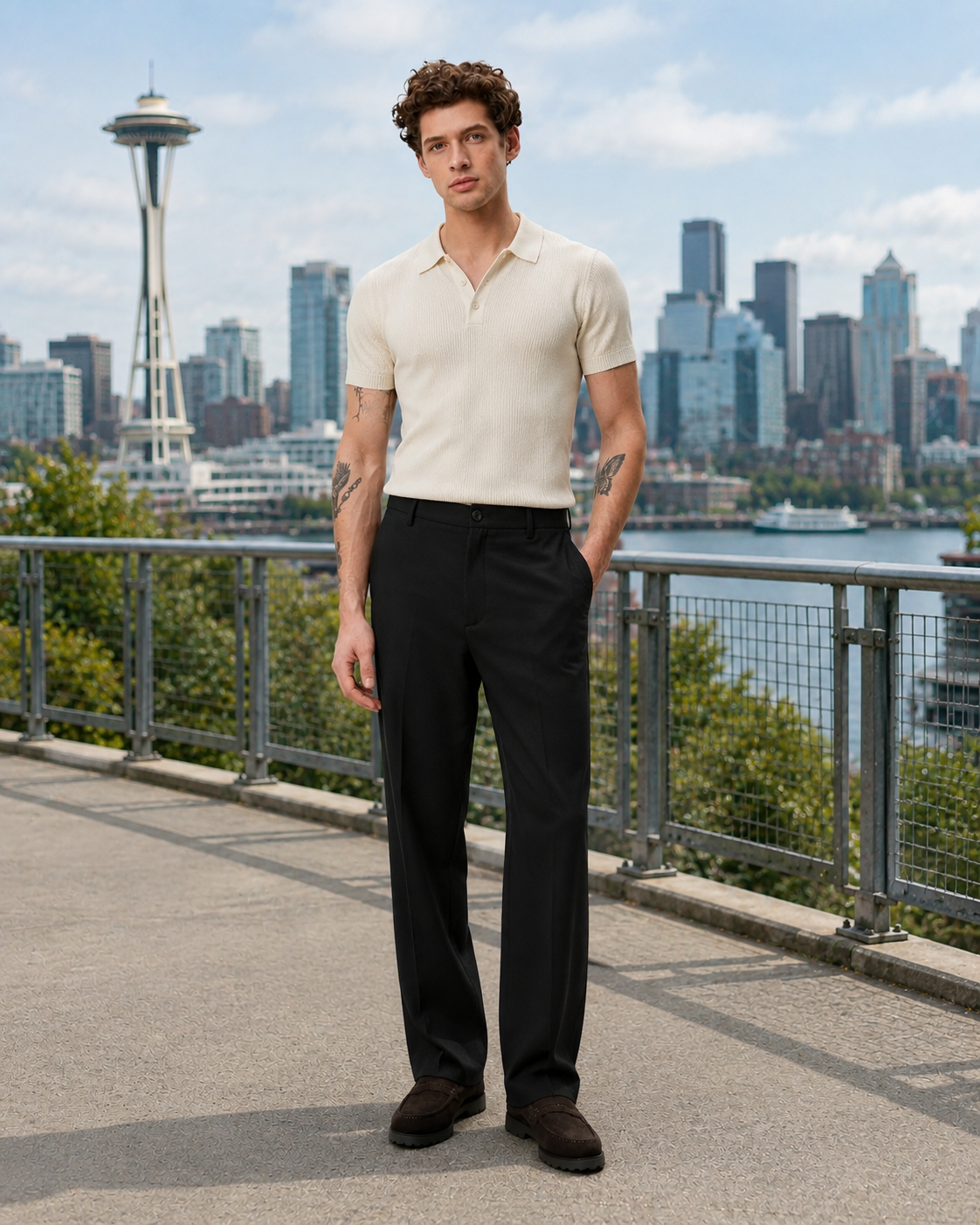 Brushed Twill Tailored Pants - Black