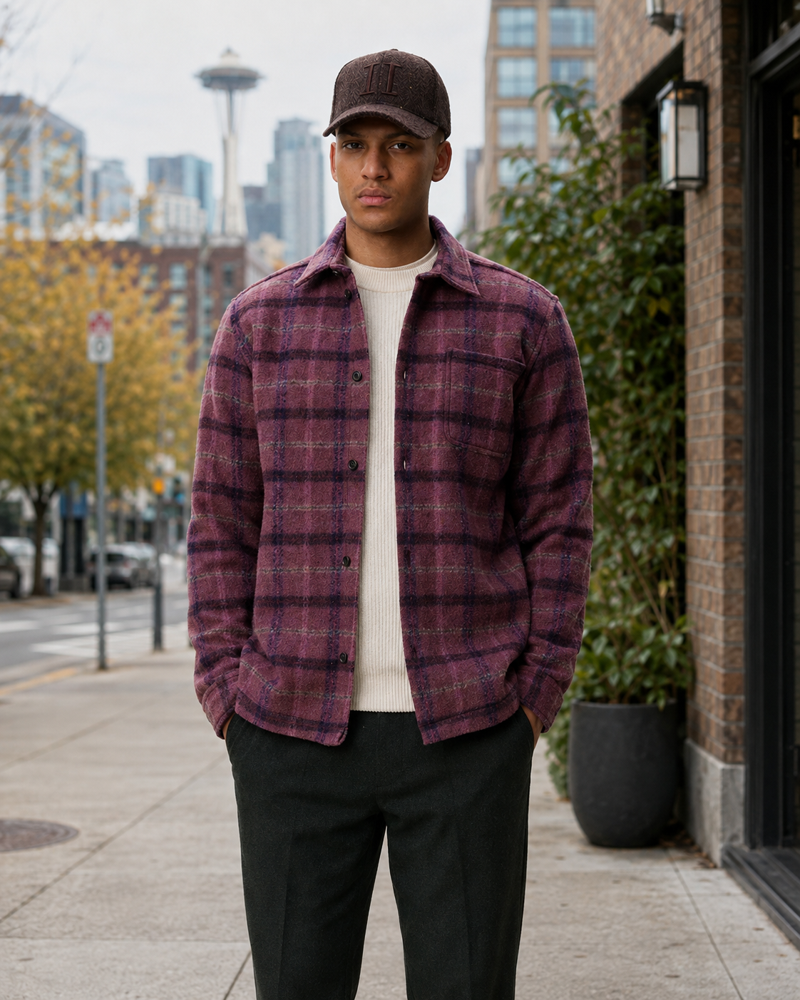 Check Wool Overshirt - Crocus Pink