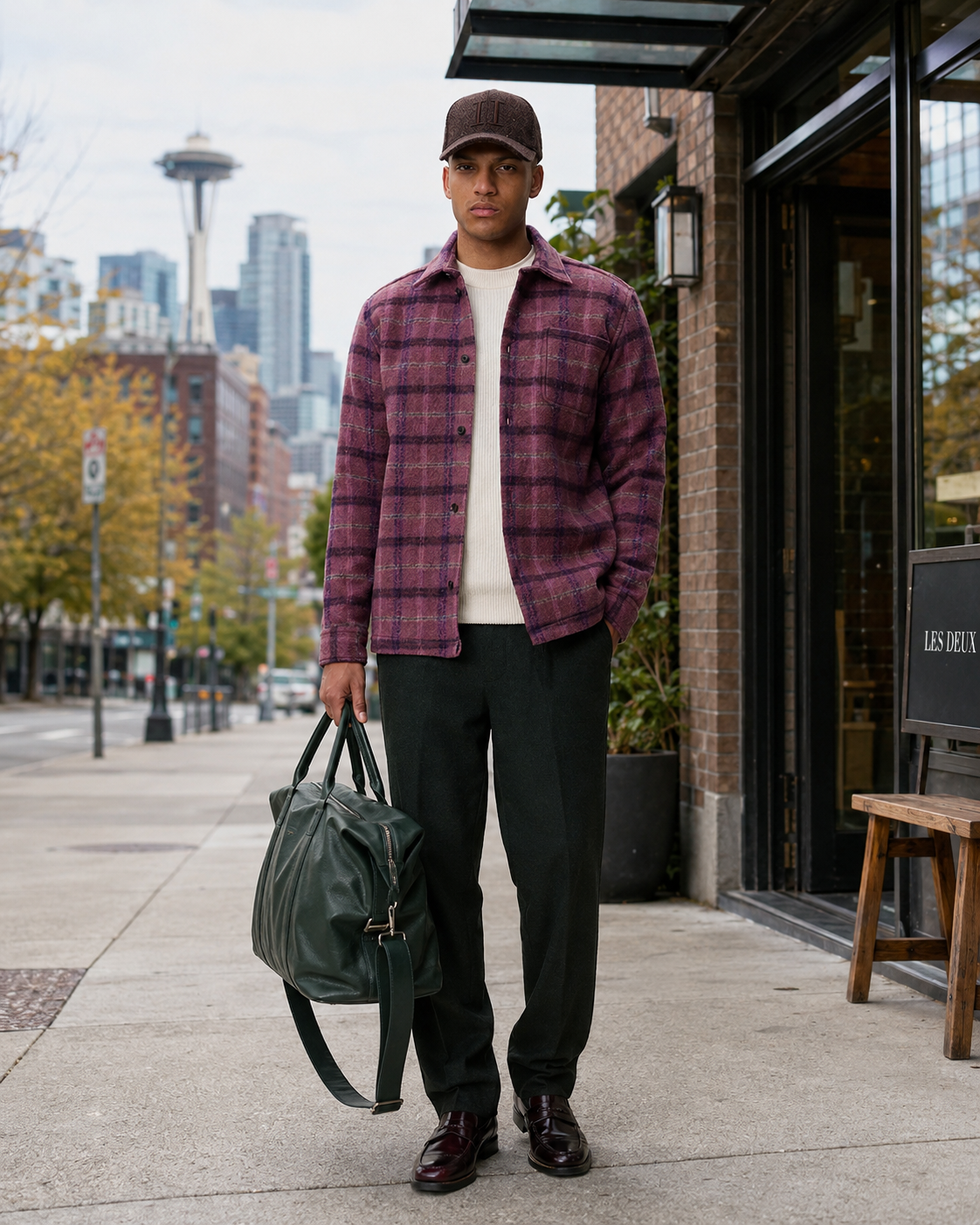 Check Wool Overshirt - Crocus Pink