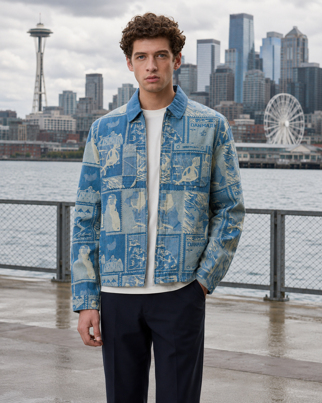 Stamp Jacquard Jacket - Denim Blue
