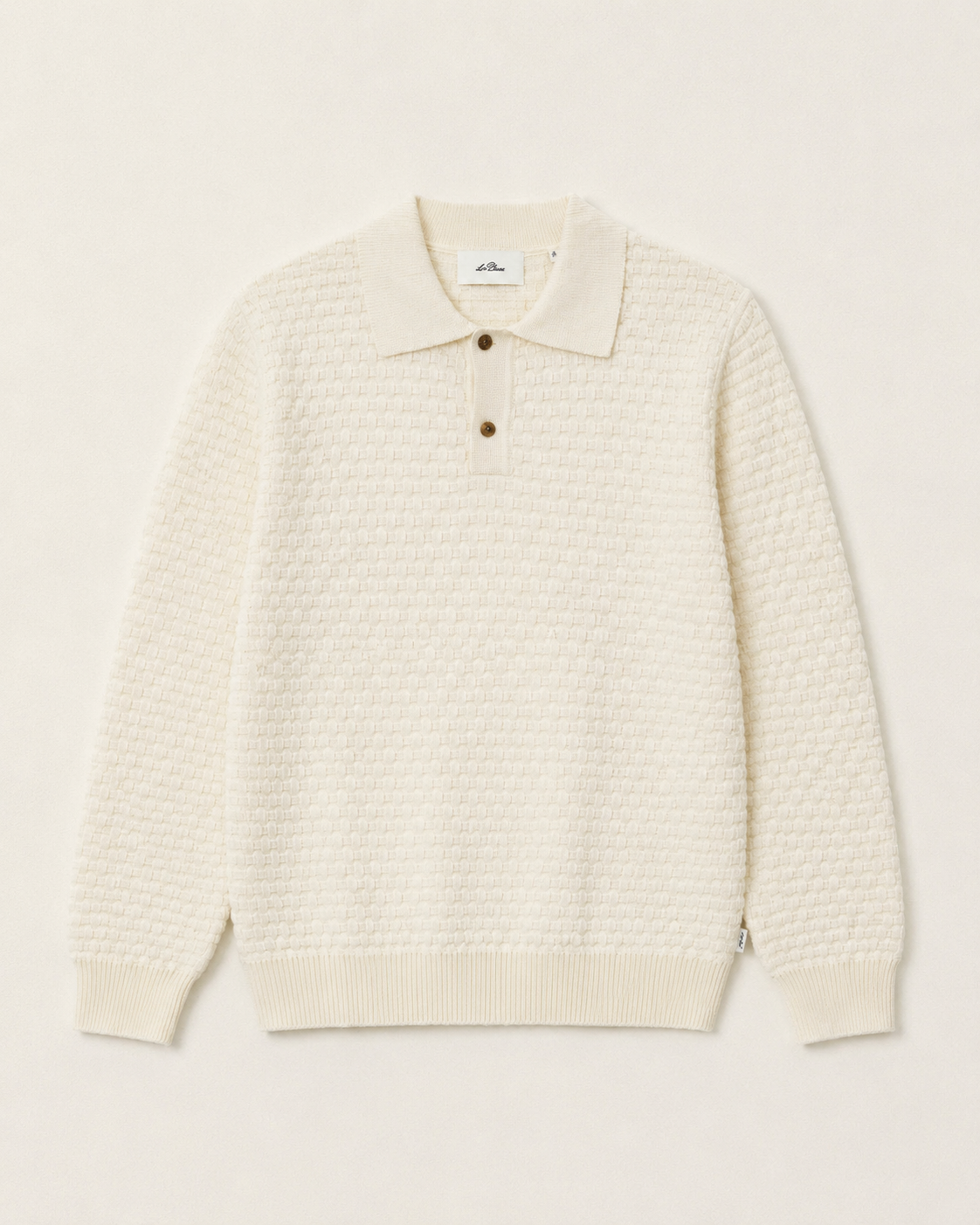 Check Structure Knitted Long-Sleeve Polo