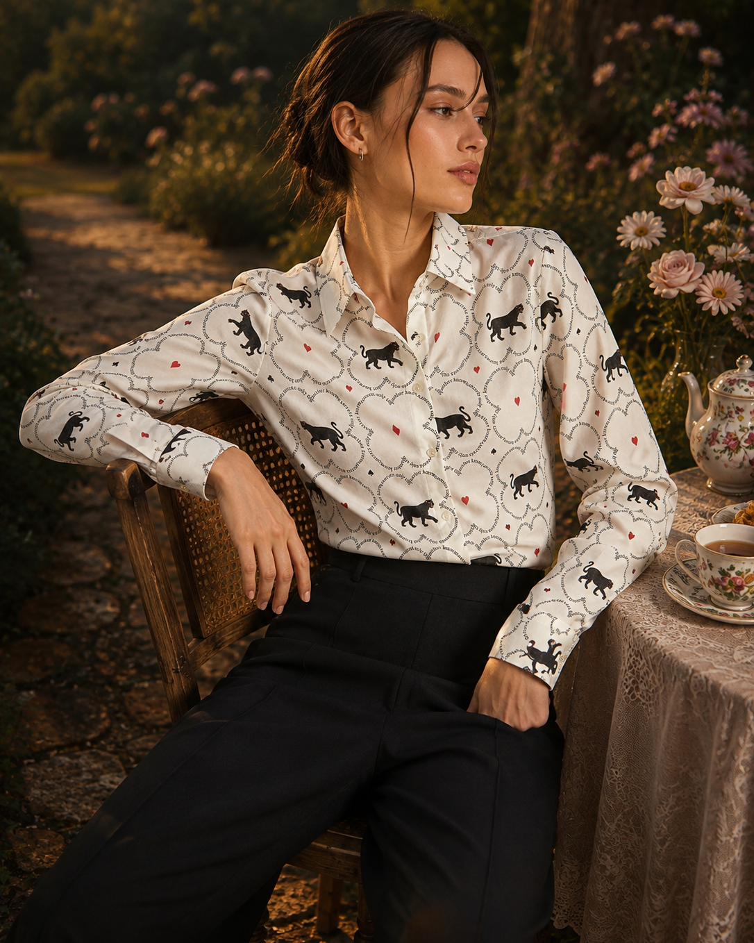 Geometric Cat Print Shirt