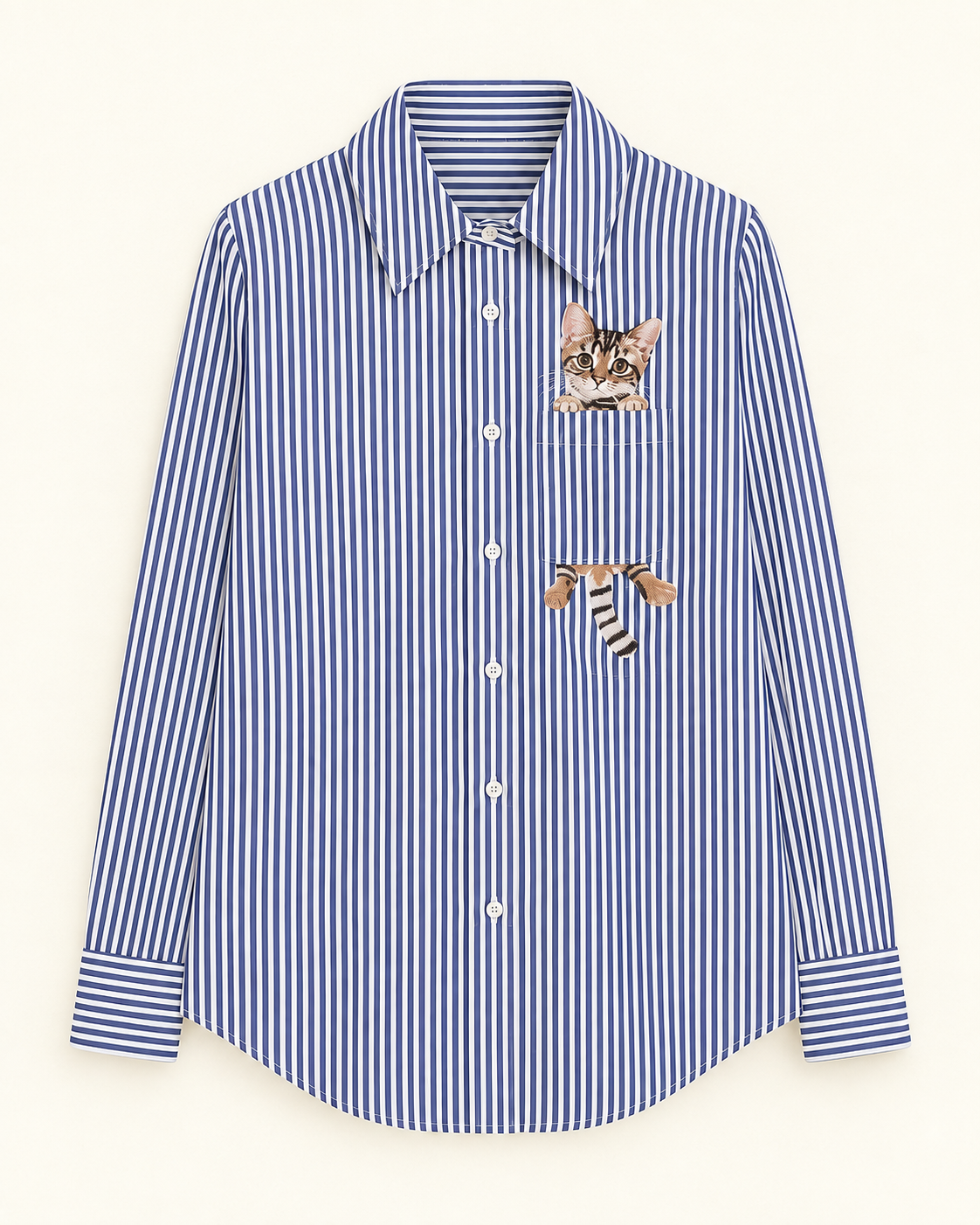 Embroidered Cats Striped Shirt
