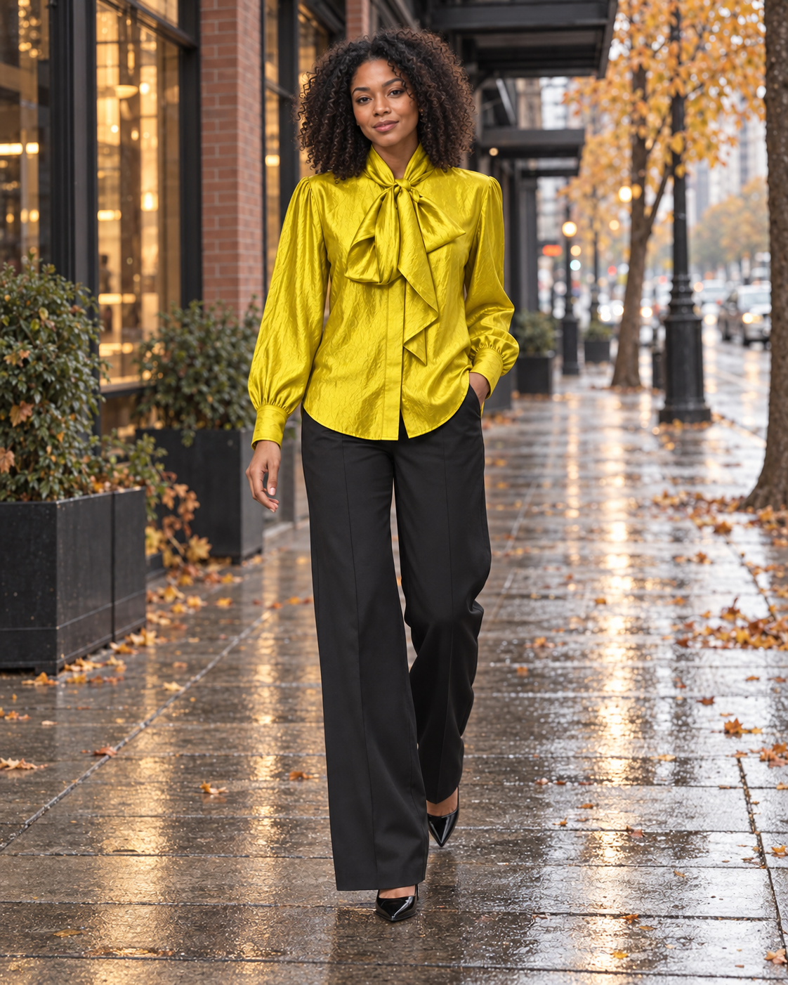 Satin Draped Bow Blouse