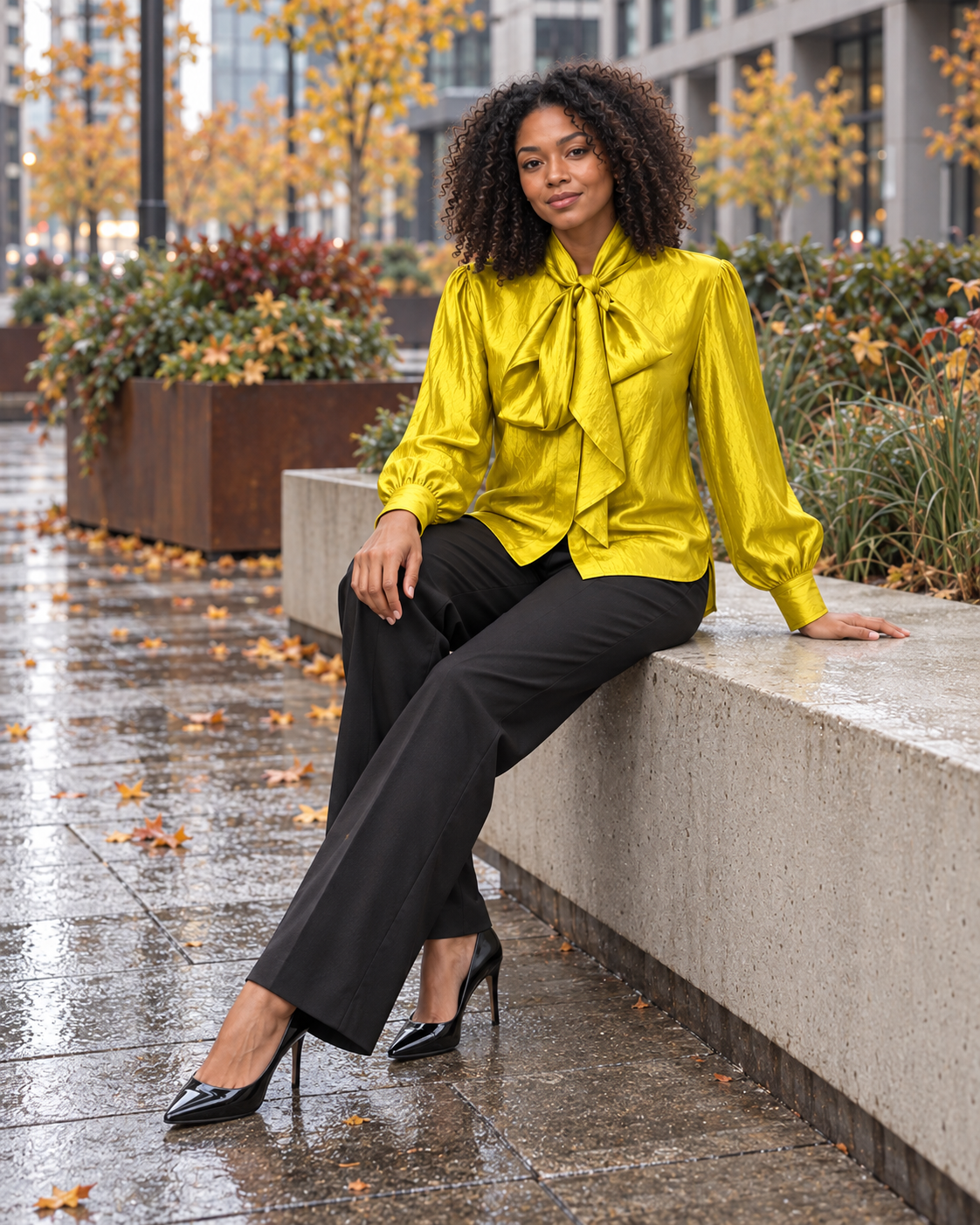 Satin Draped Bow Blouse