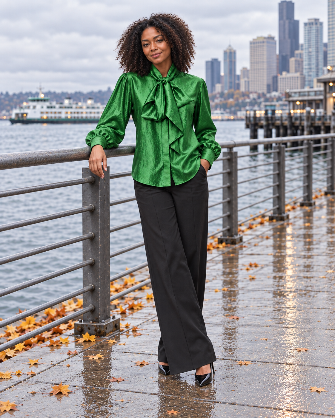 Satin Draped Bow Blouse