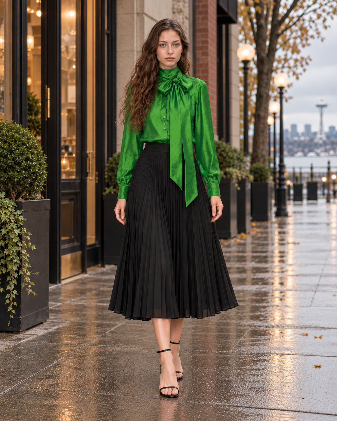 Satin Draped Bow Blouse