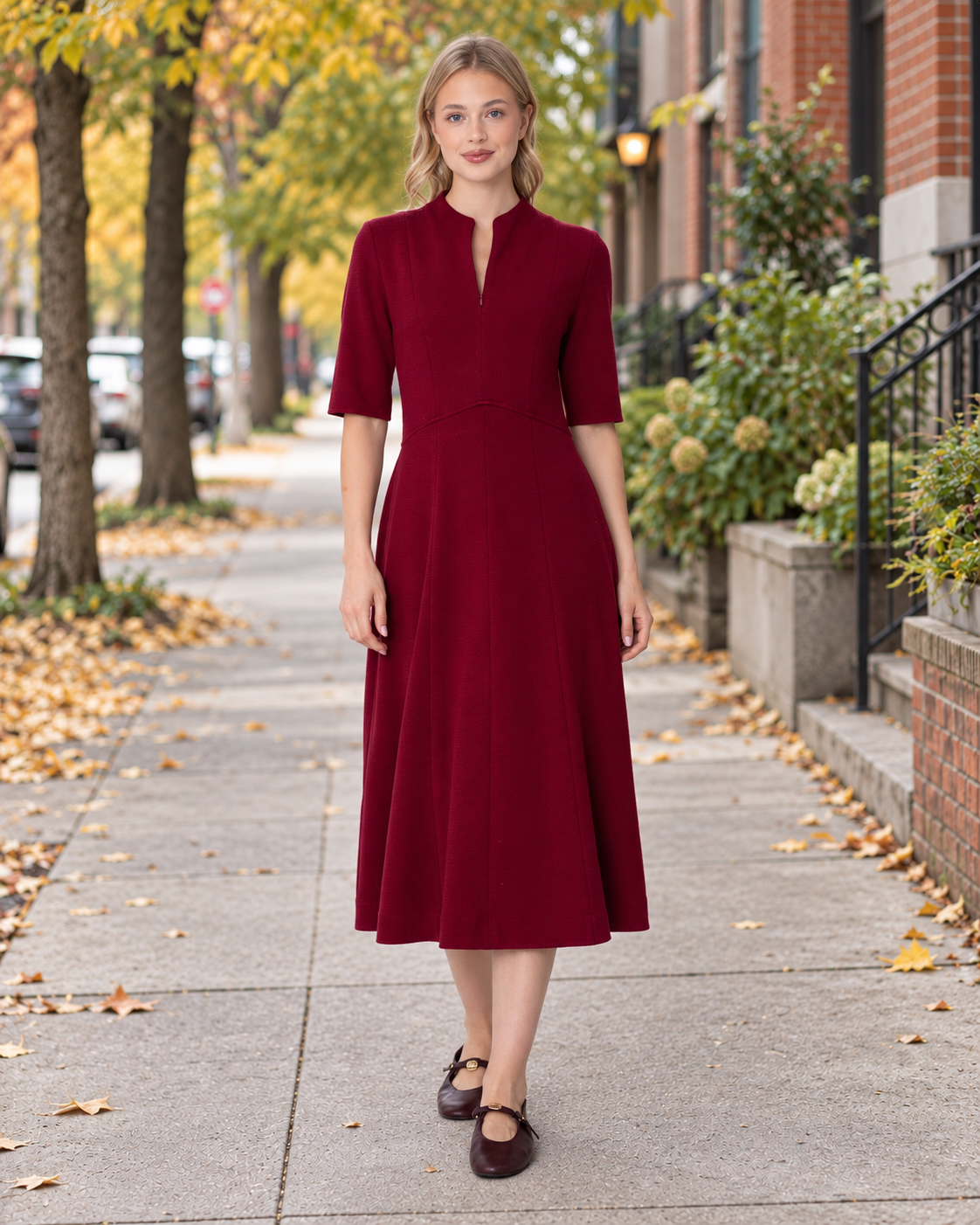 Knit Elbow Length Sleeves Dress