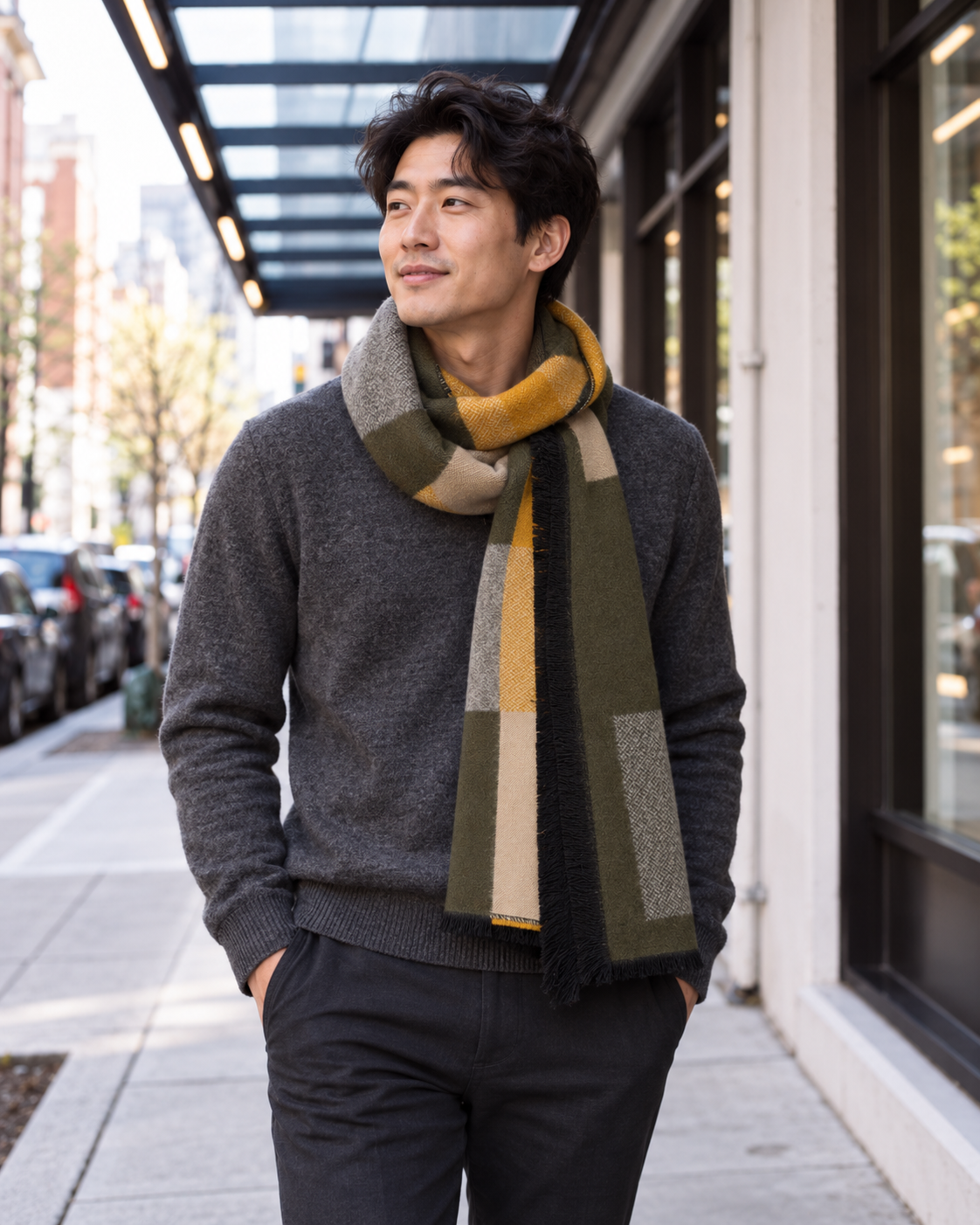 Green Multicolored Block Scarf