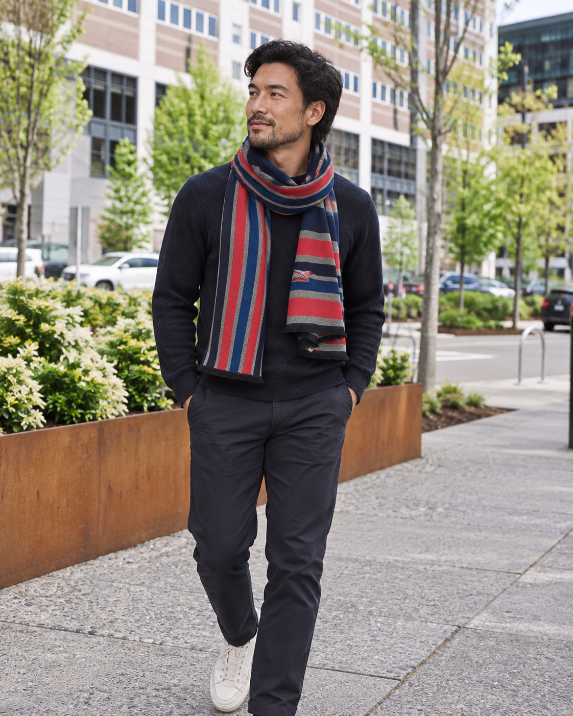 Red Multicolored Striped Scarf