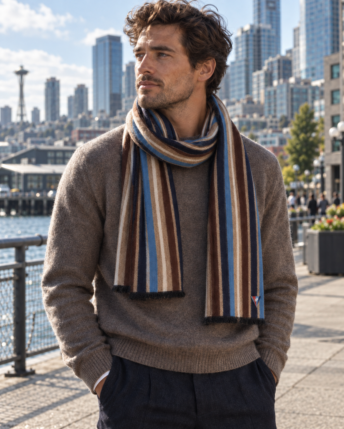 Blue Multicolored Striped Scarf