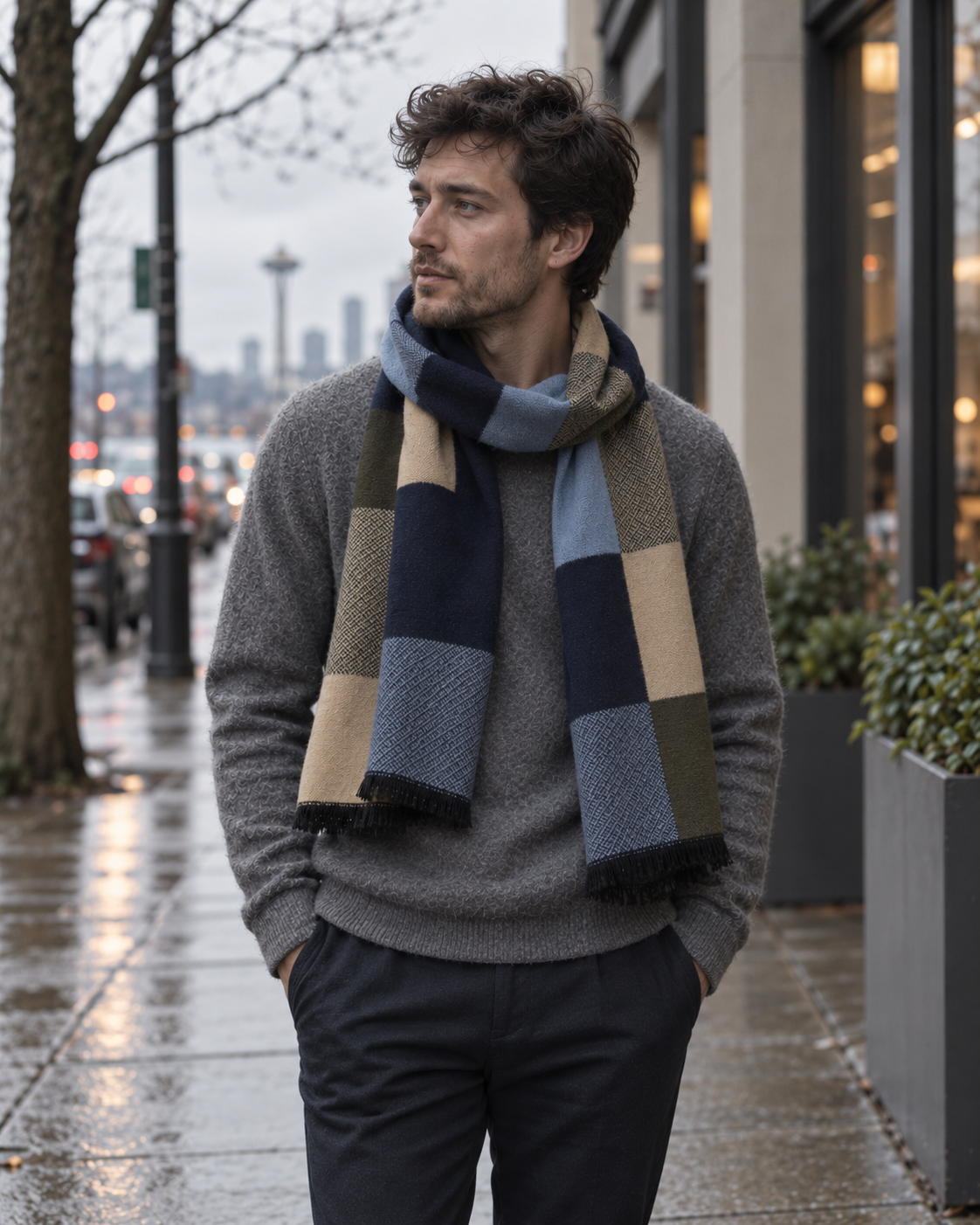 Blue Multicolored Block Scarf