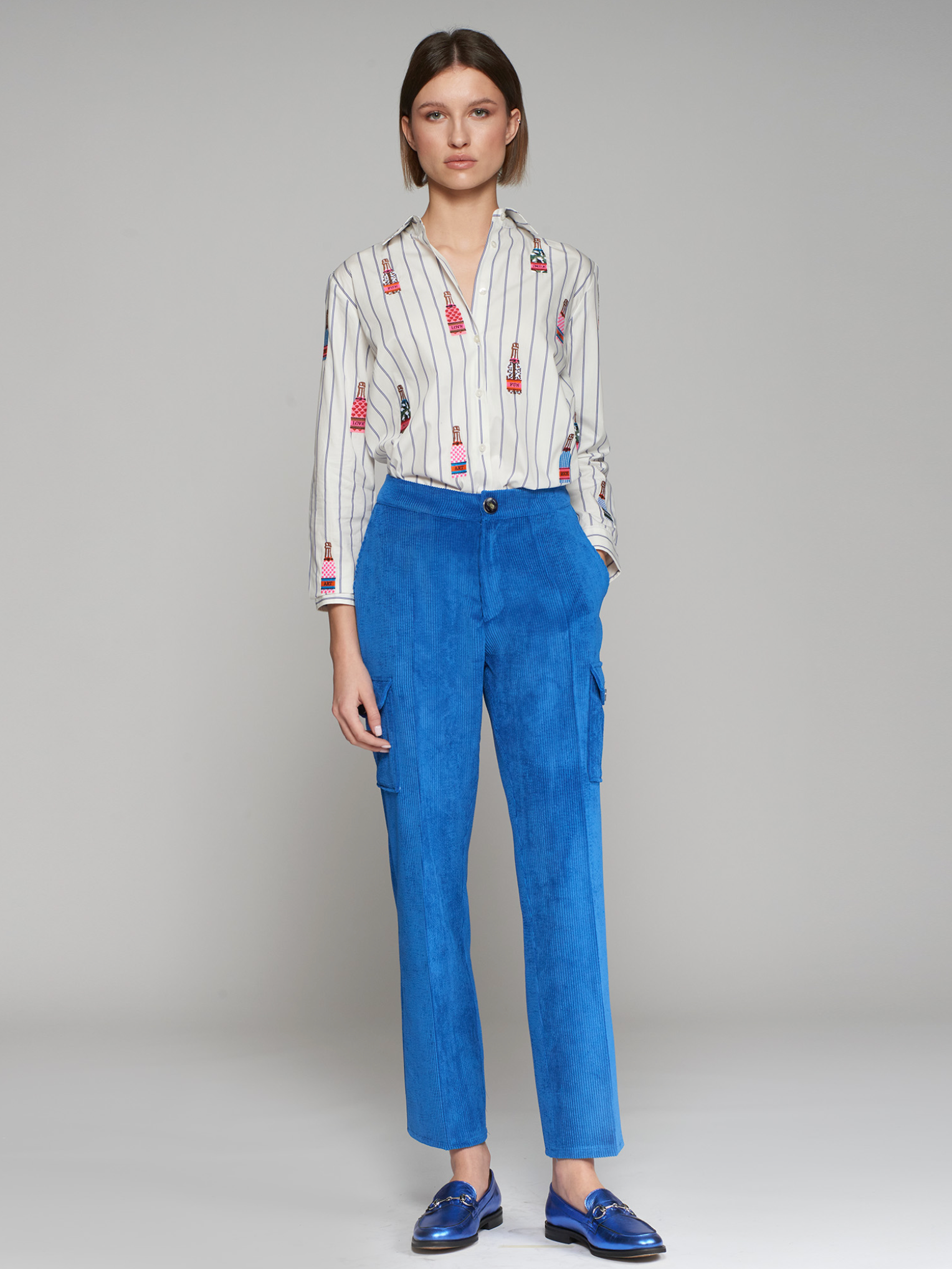 Blue Corduroy Trousers with Side Pocket