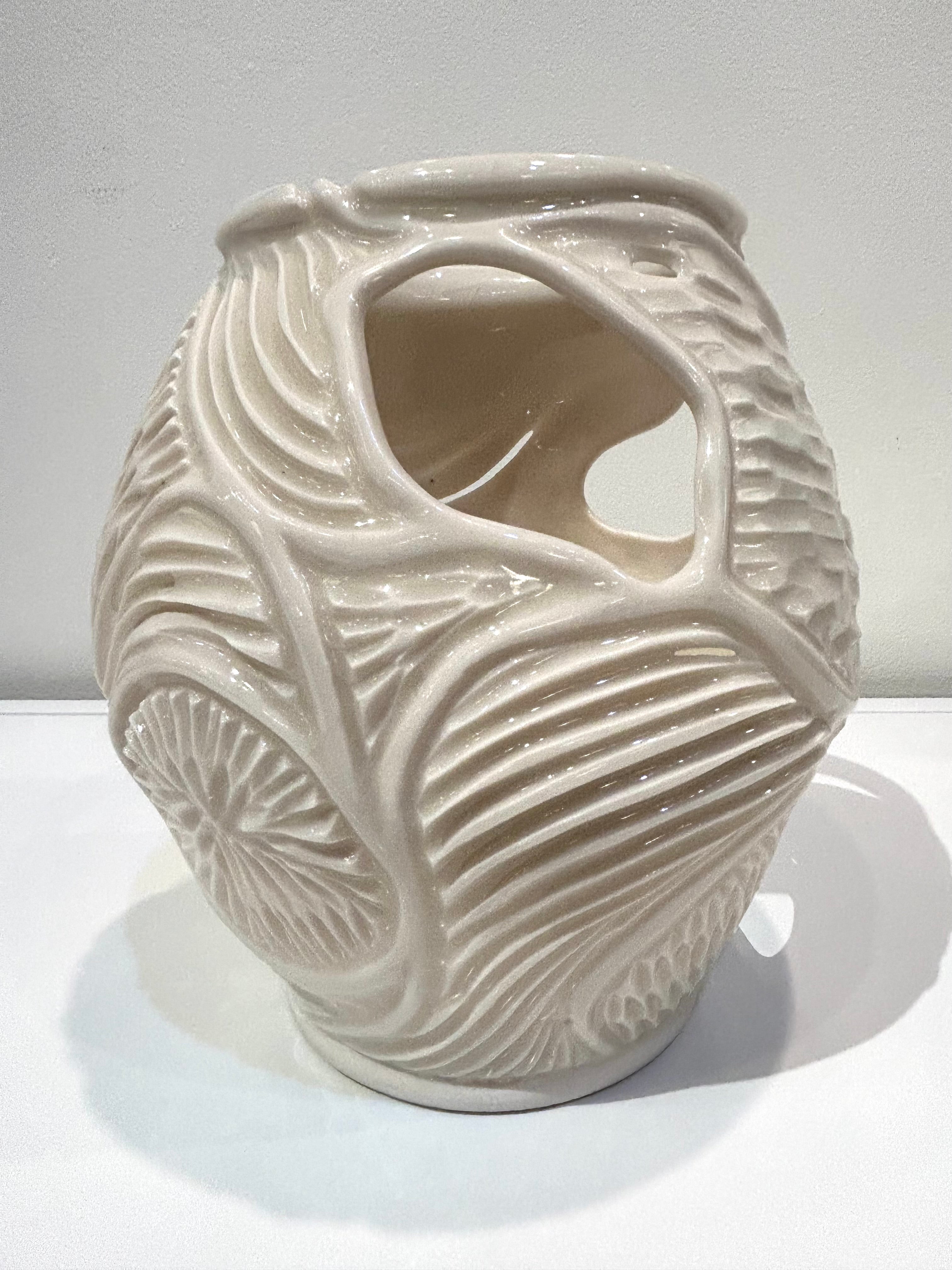 White Carved Porcelain Vase by Alice Kay Lee