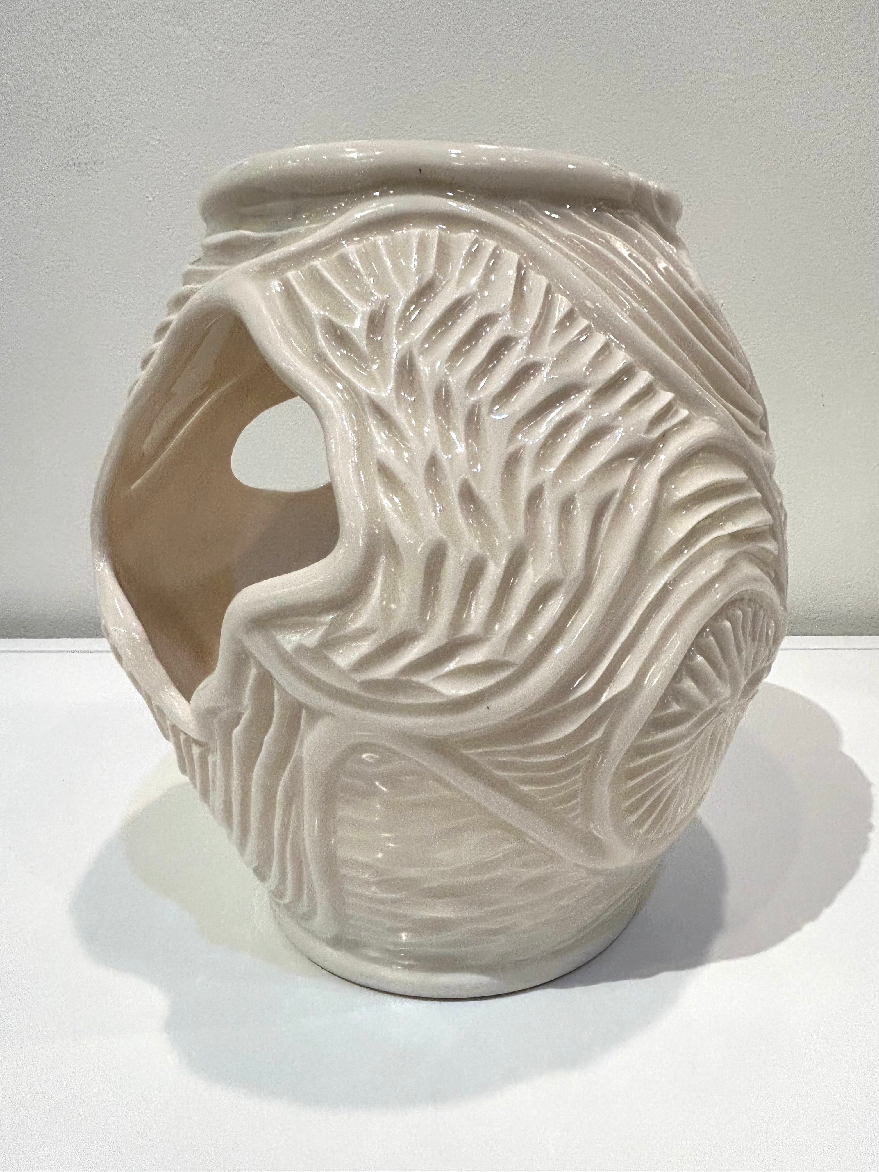 White Carved Porcelain Vase by Alice Kay Lee