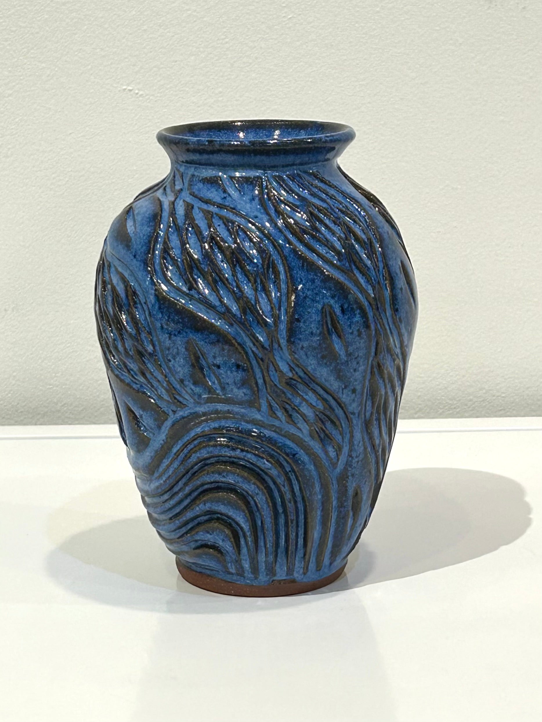 Carved Blue Clay Vase by Alice Kay Lee