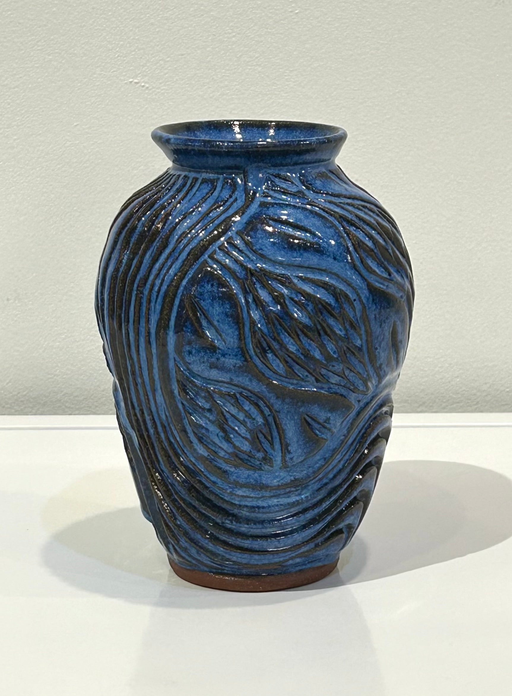 Carved Blue Clay Vase by Alice Kay Lee