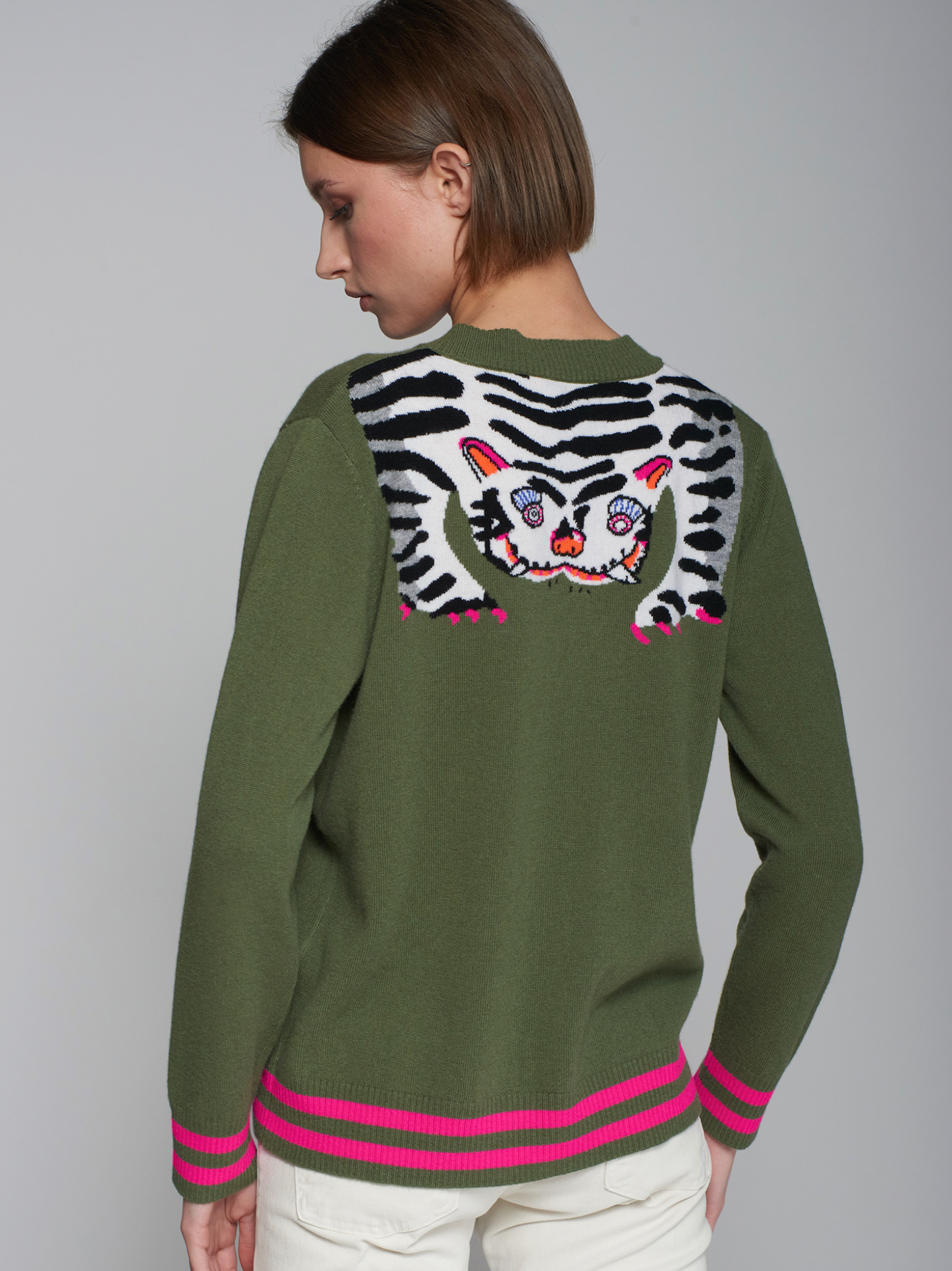 Tiger Cardigan in Green& Pink