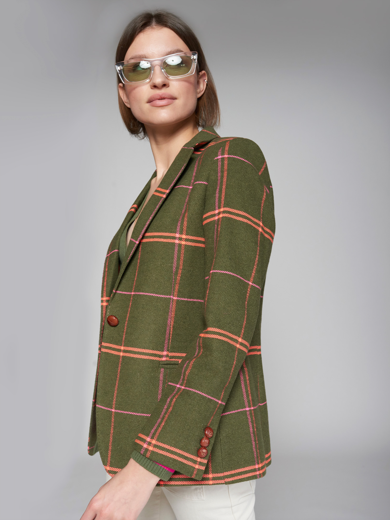 Green & Pink Plaid Blazer