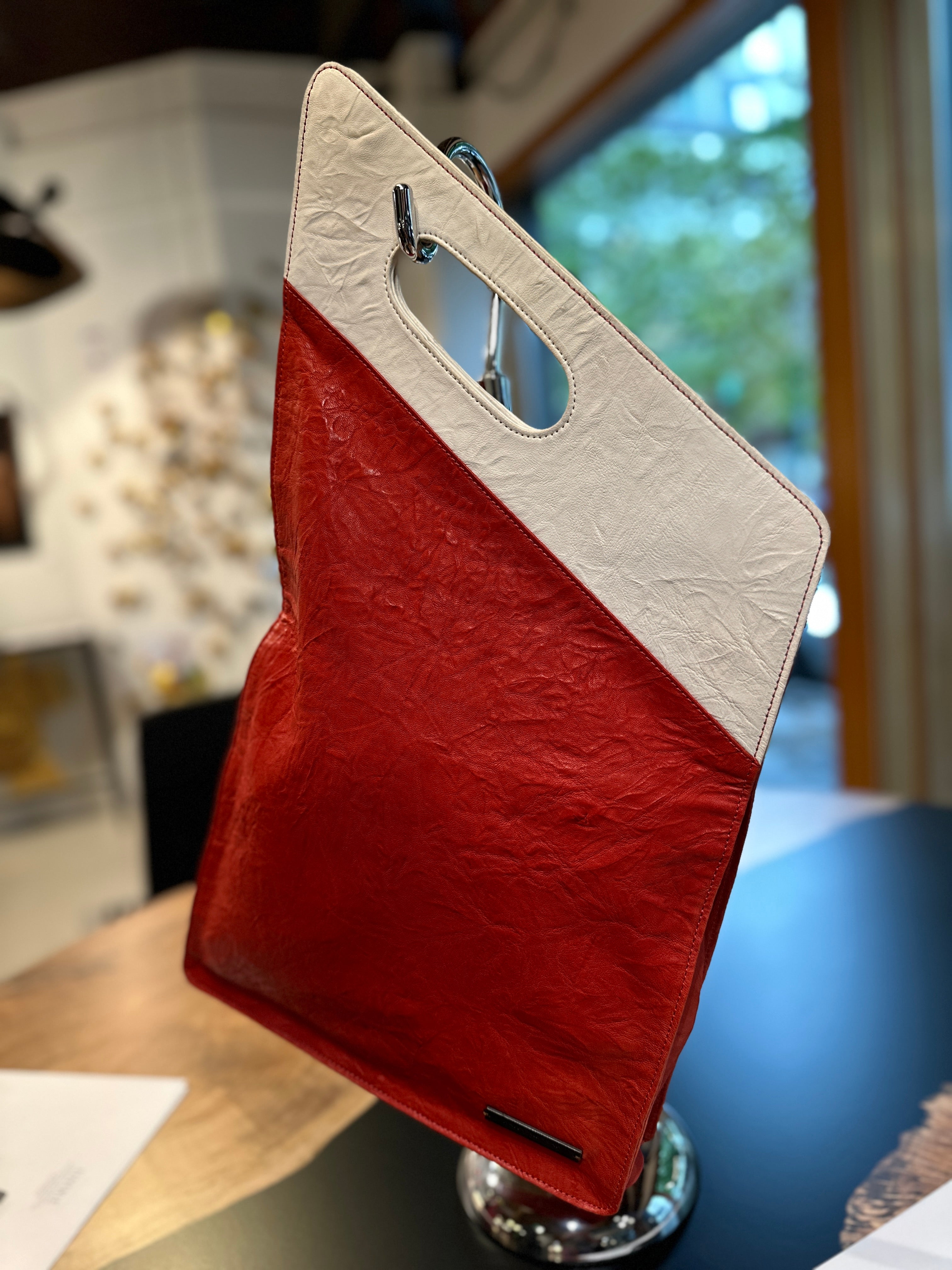 Kate S. Mensah Victoria White & Red Laptop/Clutch Bag