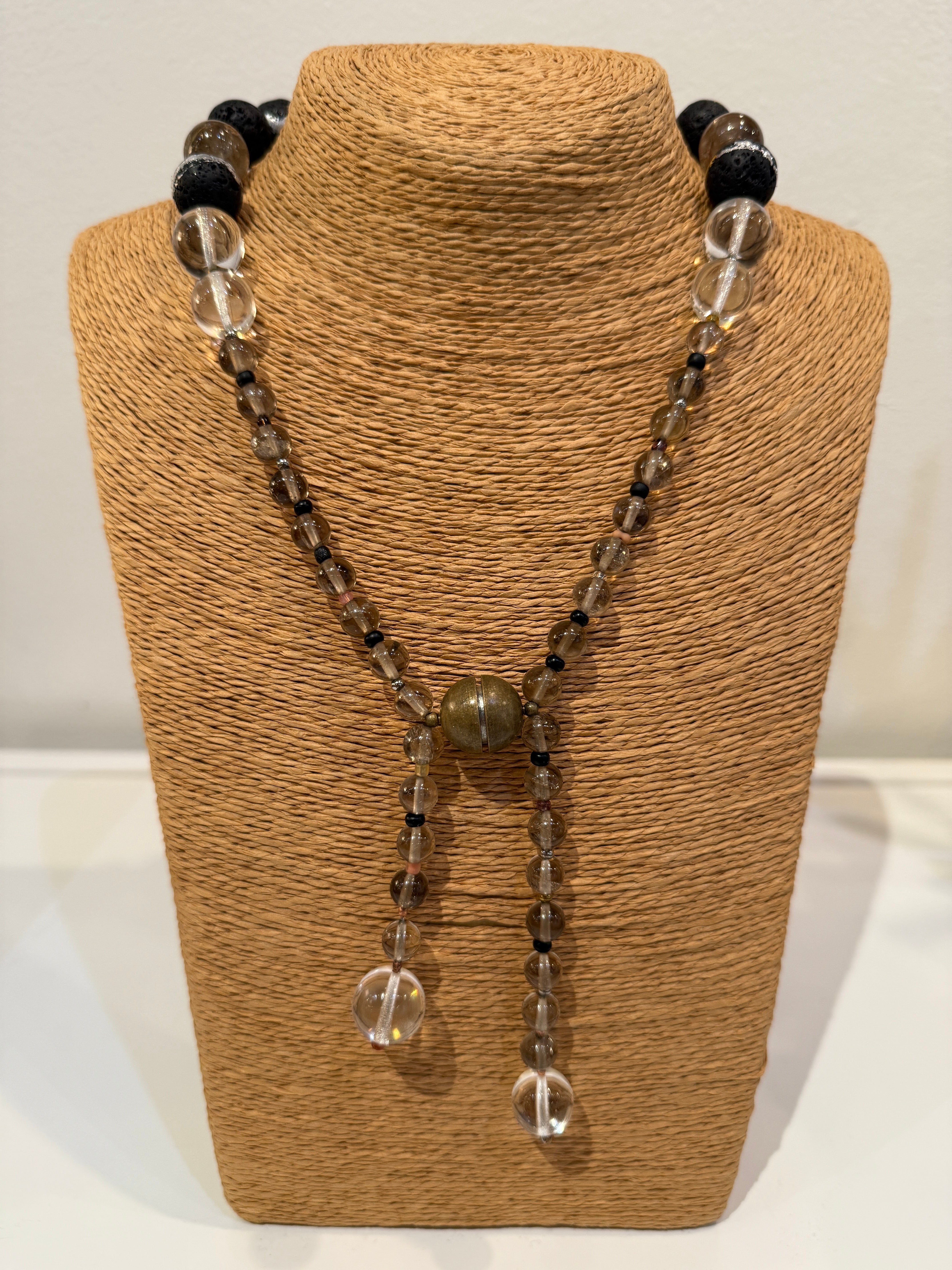 2-Way Lava and Multi-Quartz Necklace showcasing Clear, Smoky and Rutilated Quartz