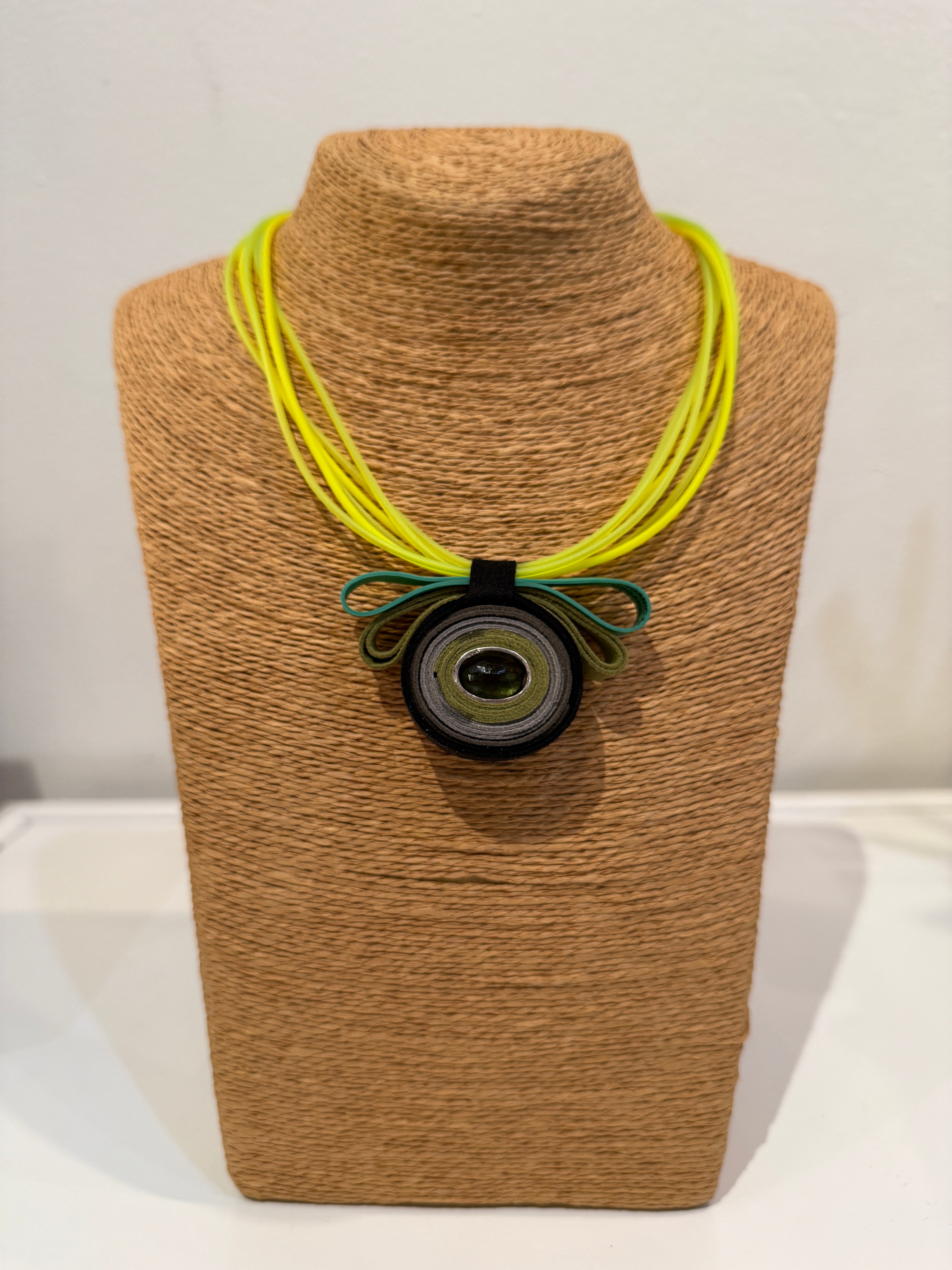 Neon Rubber and Multi Bow Suede with Citrine and Sterling Sliver Detail Necklace