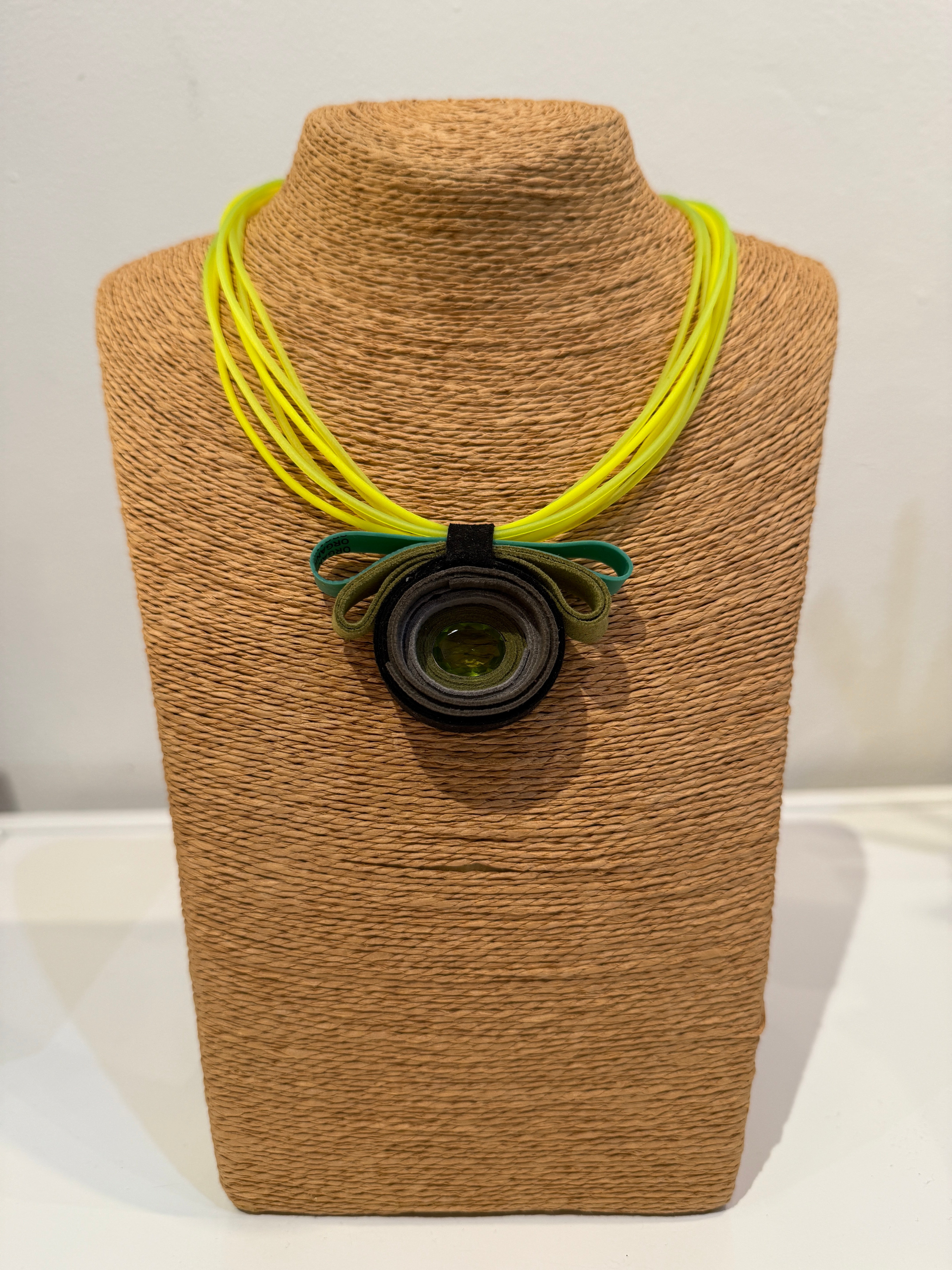 Neon Rubber and Multi Bow Suede with Citrine and Sterling Sliver Detail Necklace