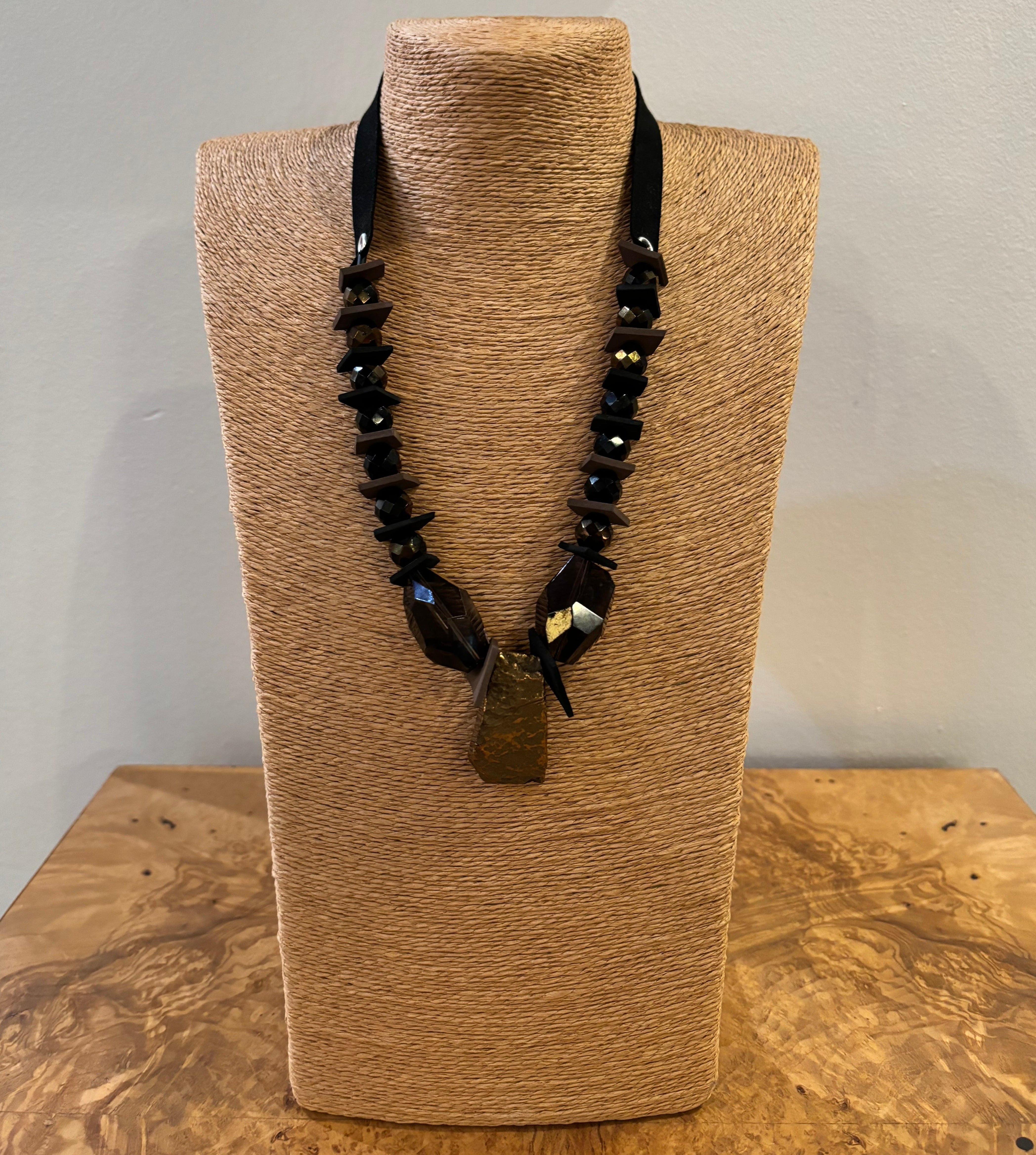 Metallic Gold Smokey Quartz Statement Necklace