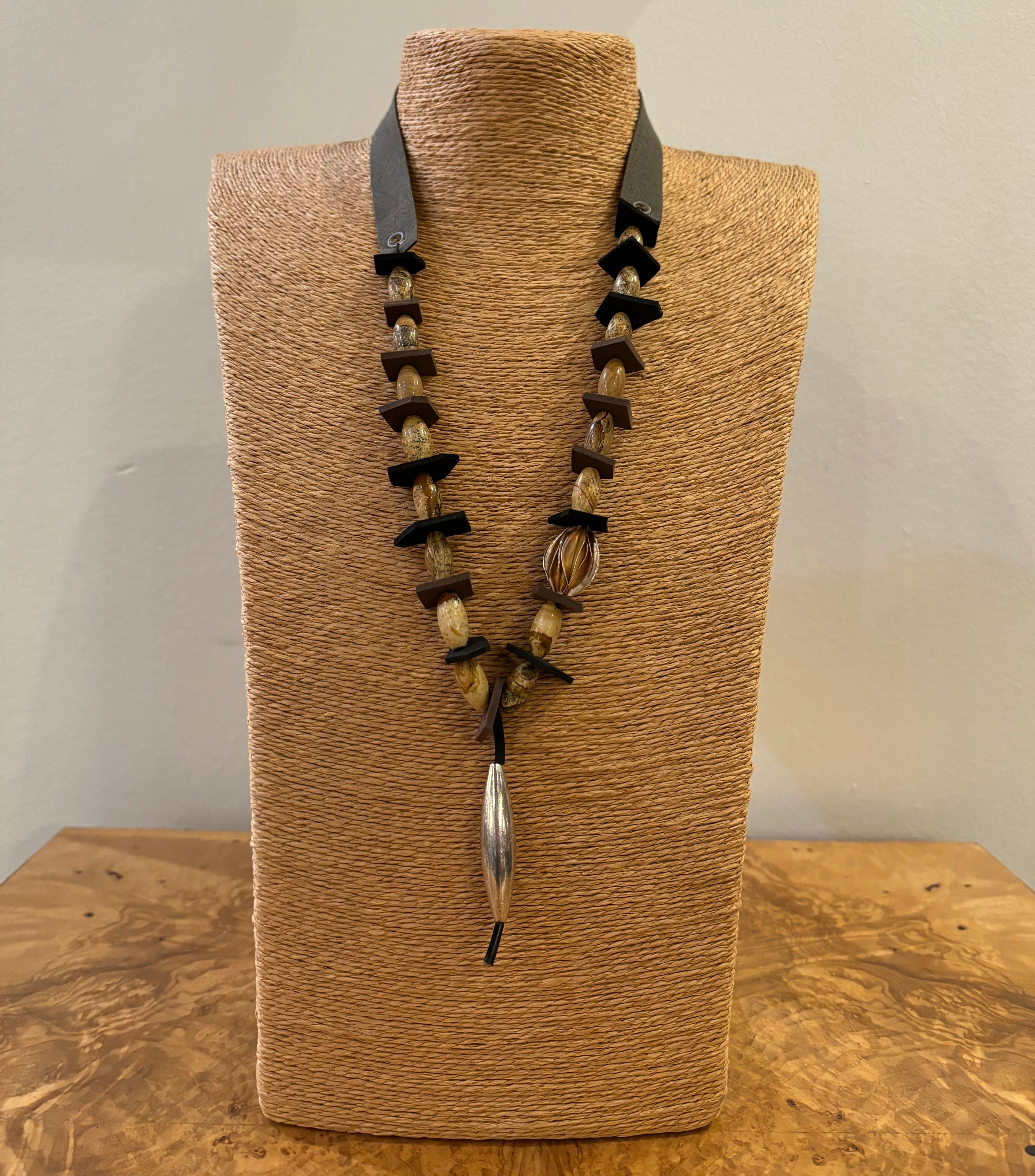 Petrified Wood and Fine Silver Statement Necklace