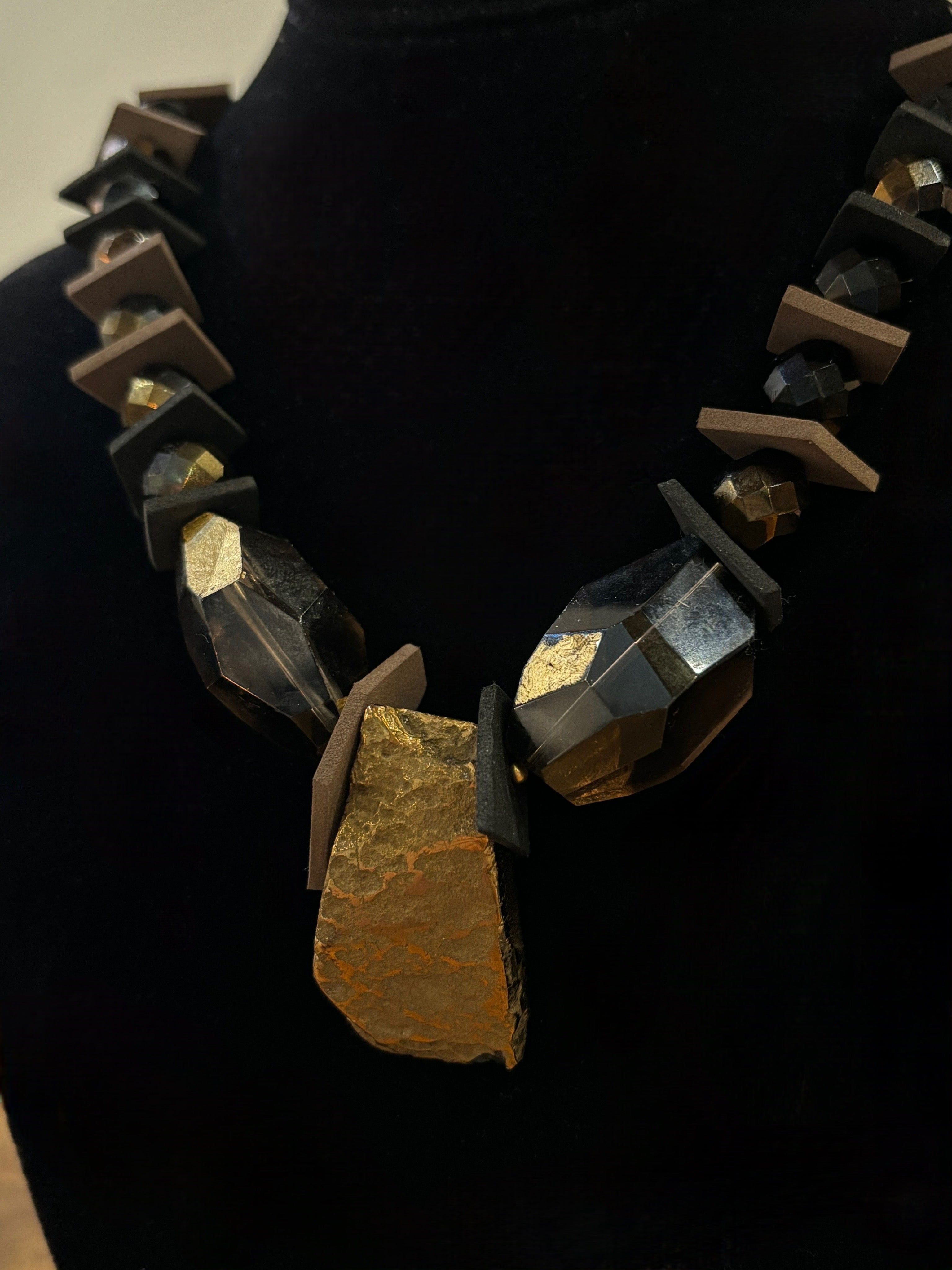 Metallic Gold Smokey Quartz Statement Necklace