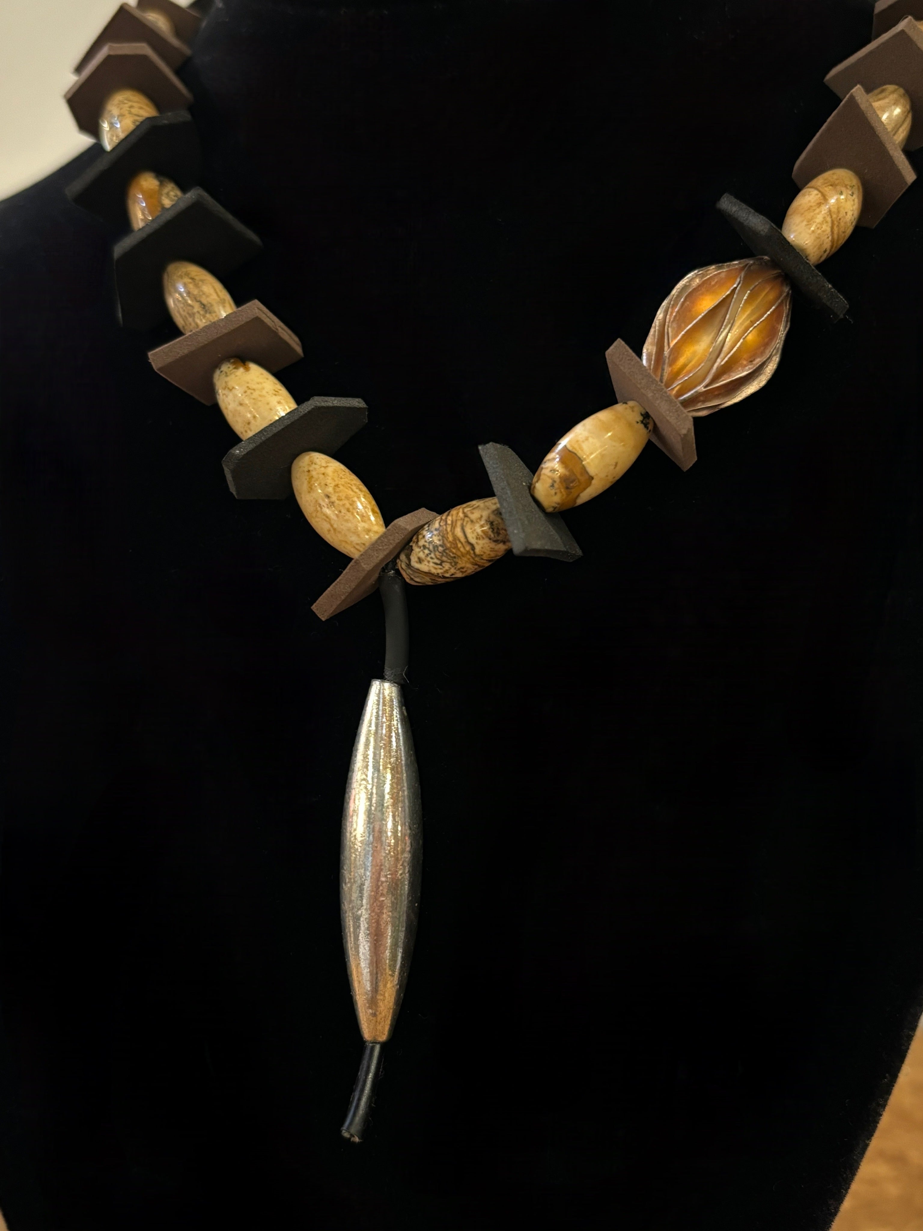 Petrified Wood and Fine Silver Statement Necklace