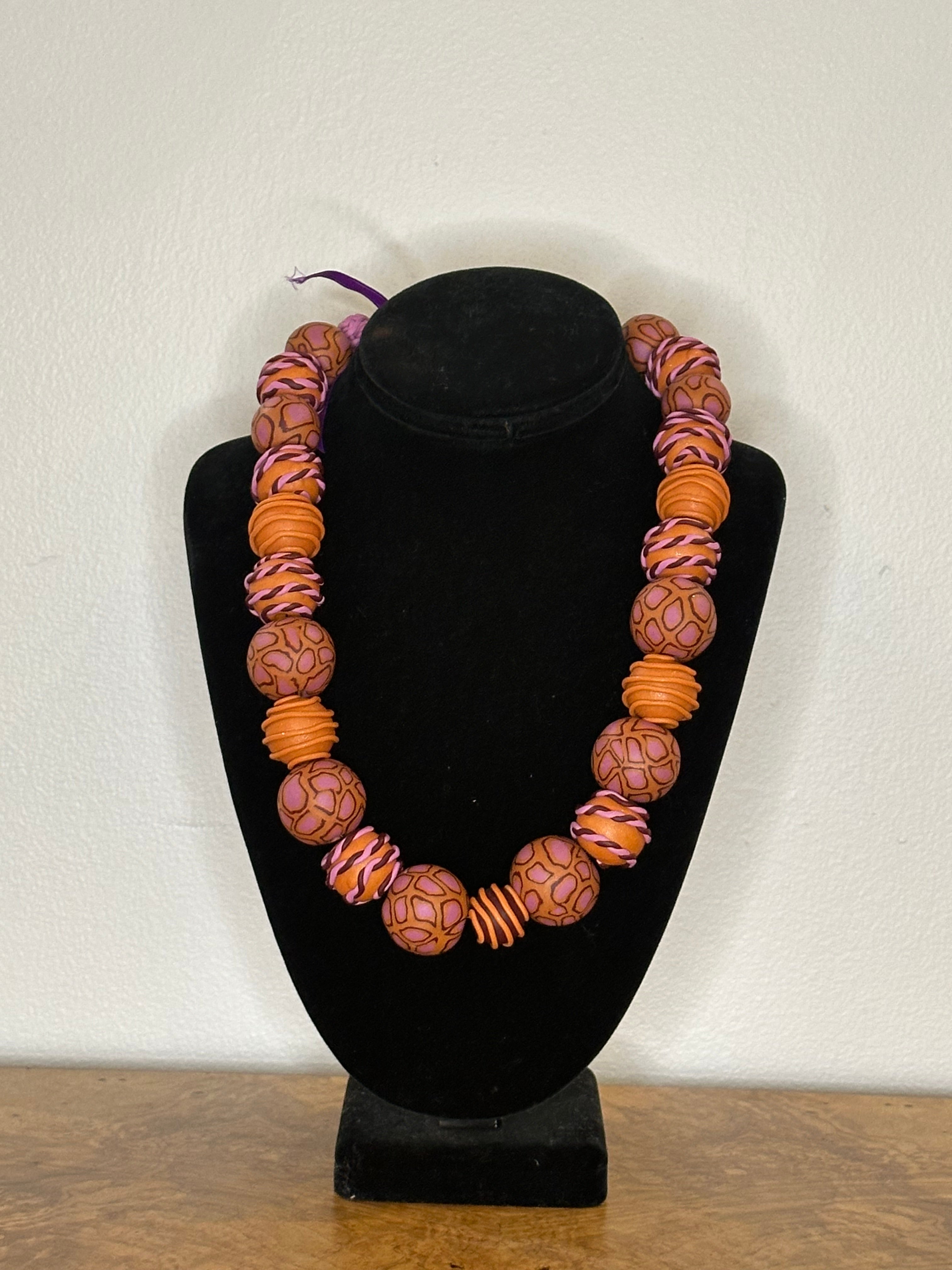 Mauve and Burnt Orange Bead Necklace