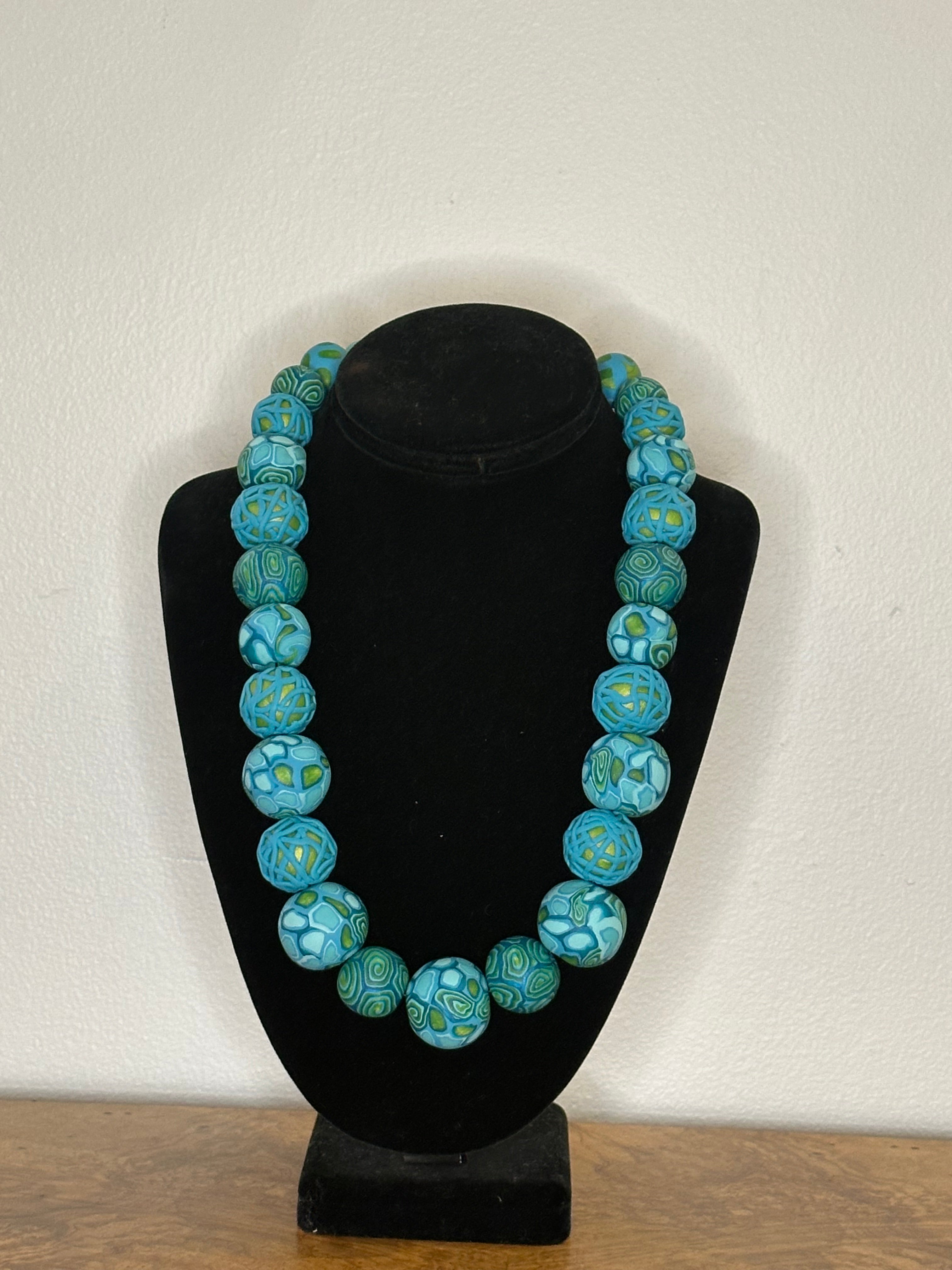 Turquoise Bead Necklace with Stained Glass