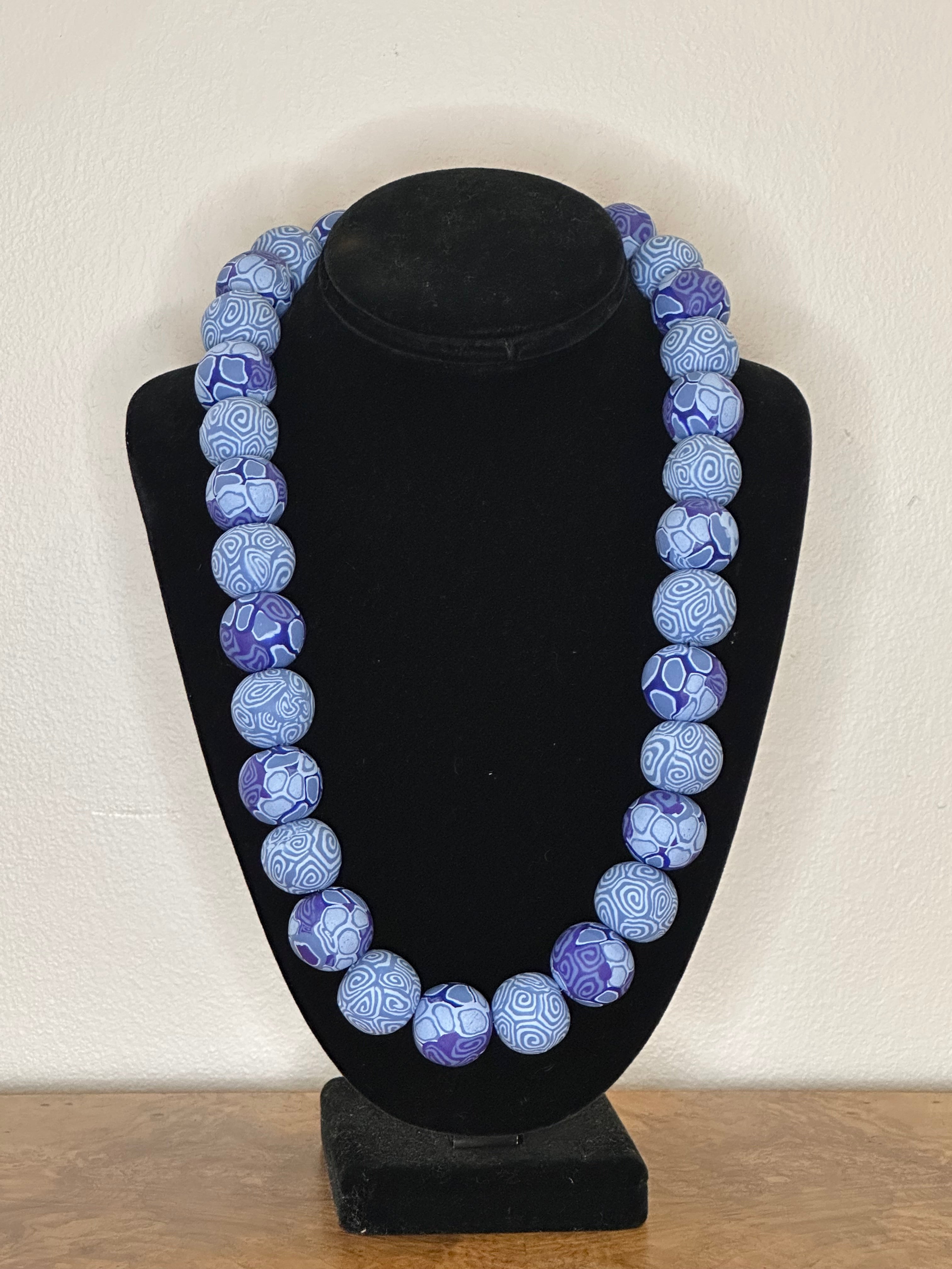 Blue and Purlple Bead Necklace with Stained Glass